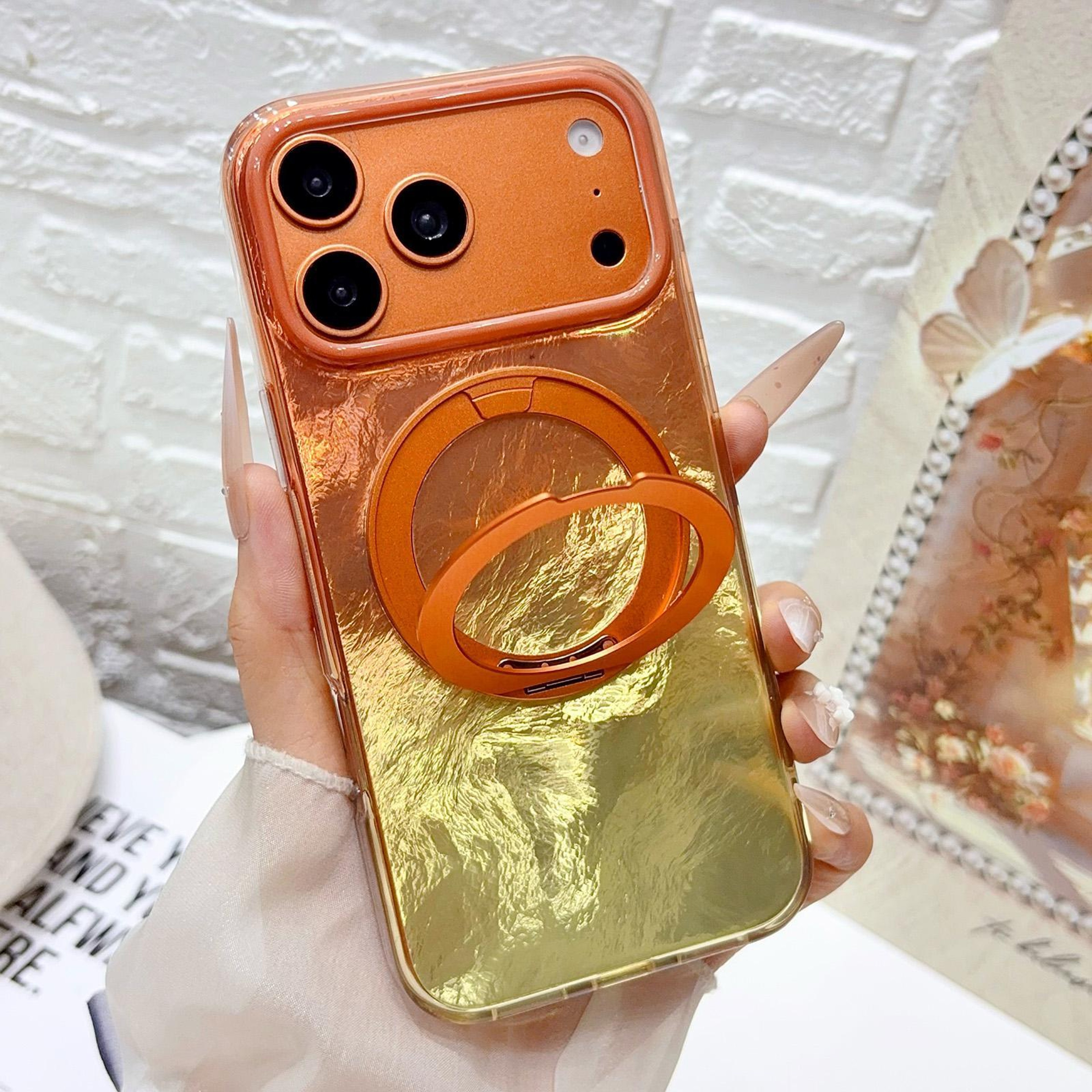 Gradient Glacier IPhone 18 Pro Magnetic Phone Case With 360 Degree Ring Kickstand 1