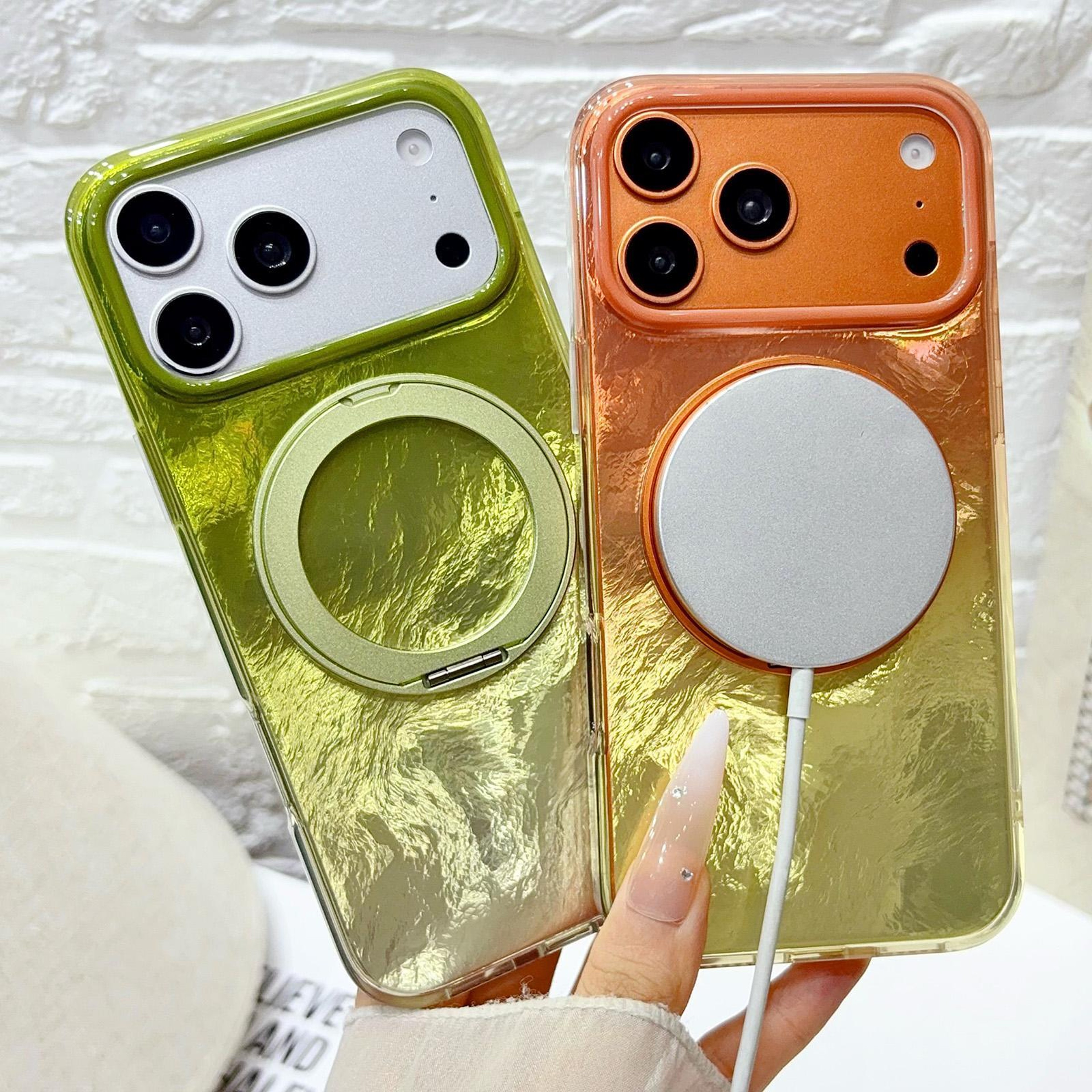 Gradient Glacier IPhone 18 Pro Magnetic Phone Case With 360 Degree Ring Kickstand 3