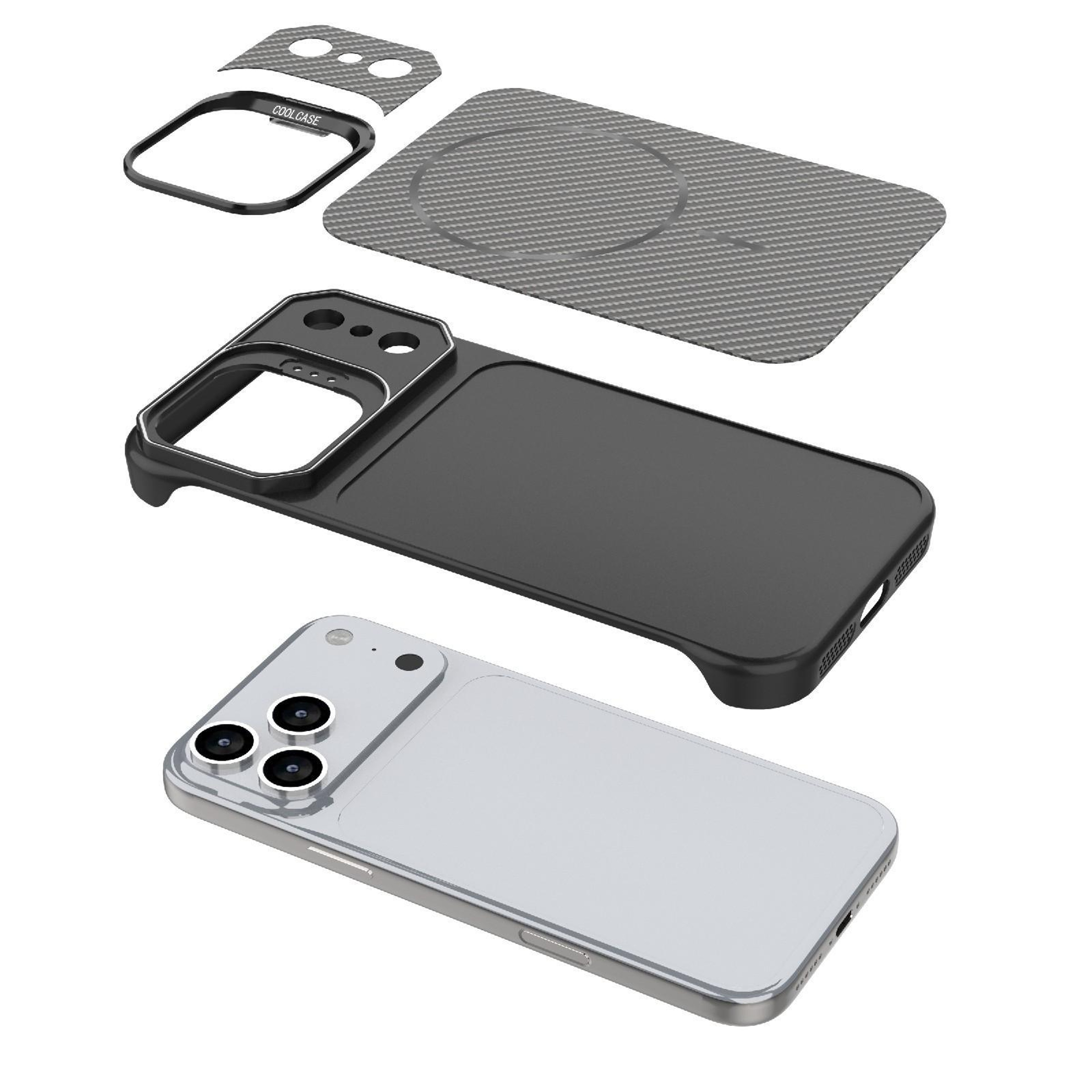 IPhone 18 Pro Frameless Magnetic PC Case With Kickstand And Carbon Fiber Texture 4