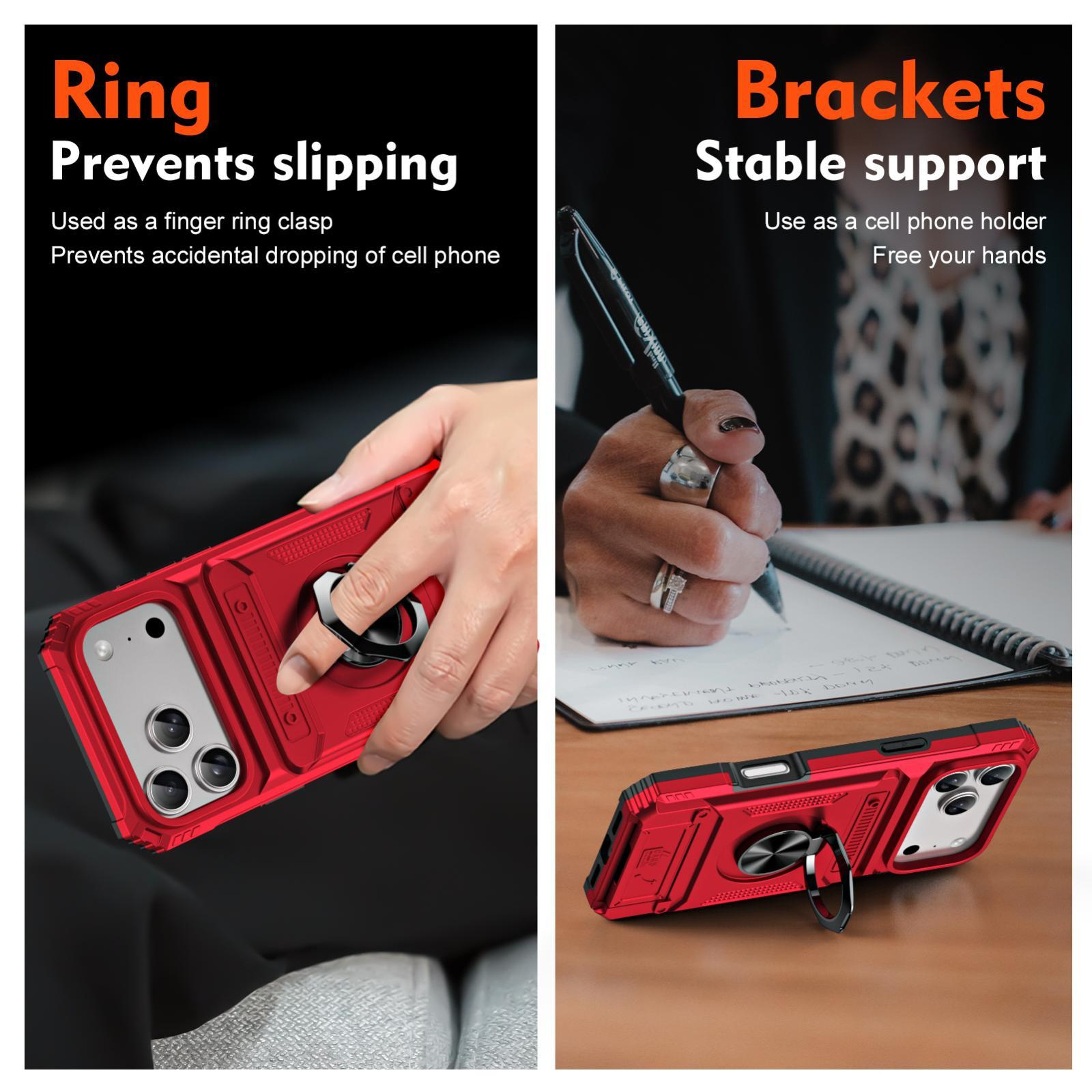 IPhone 18 Pro Shockproof TPU PC Card Phone Case With Metal Ring Holder 6