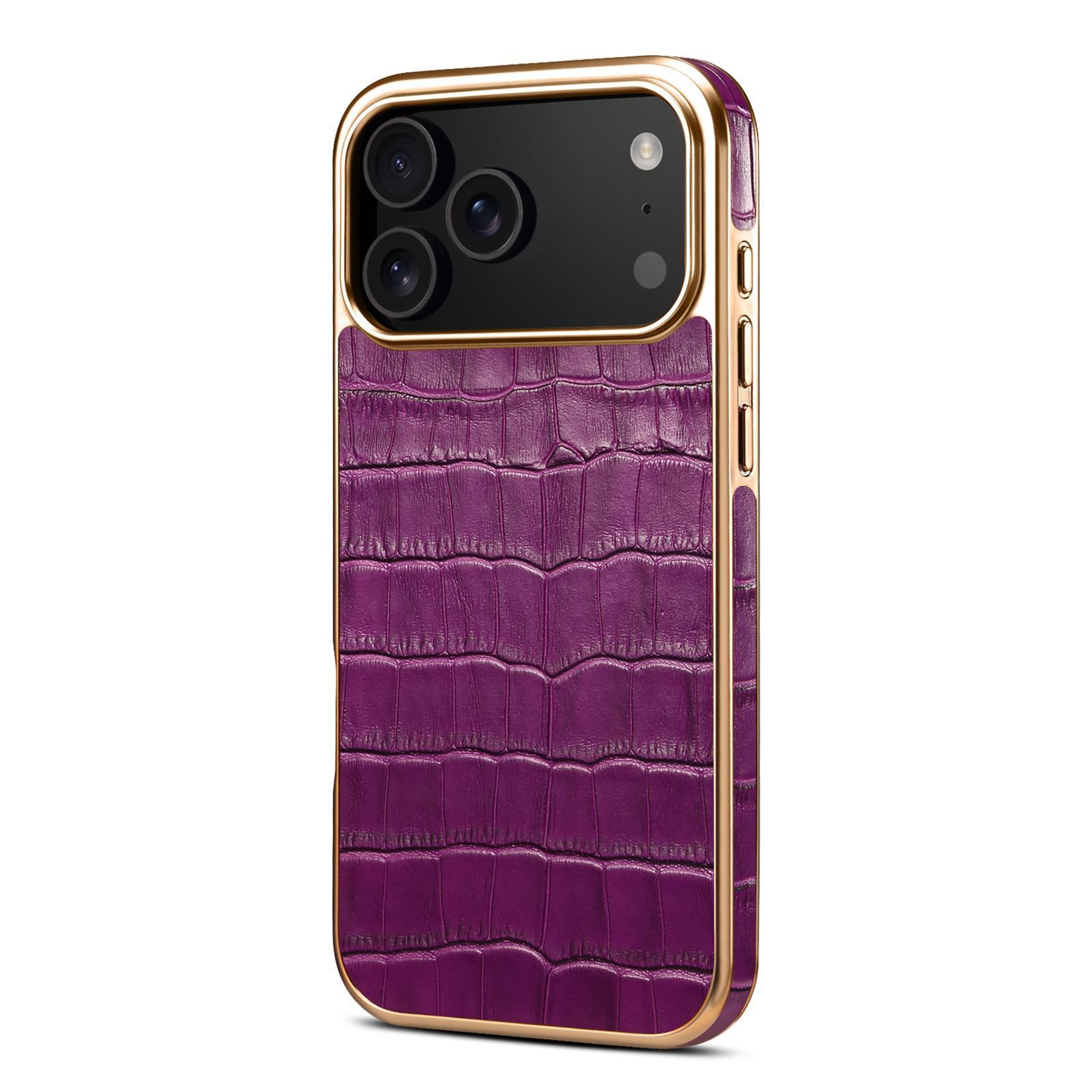 IPhone 18 Pro Crocodile Texture Genuine Leather Phone Case With Rose Gold Frame 1