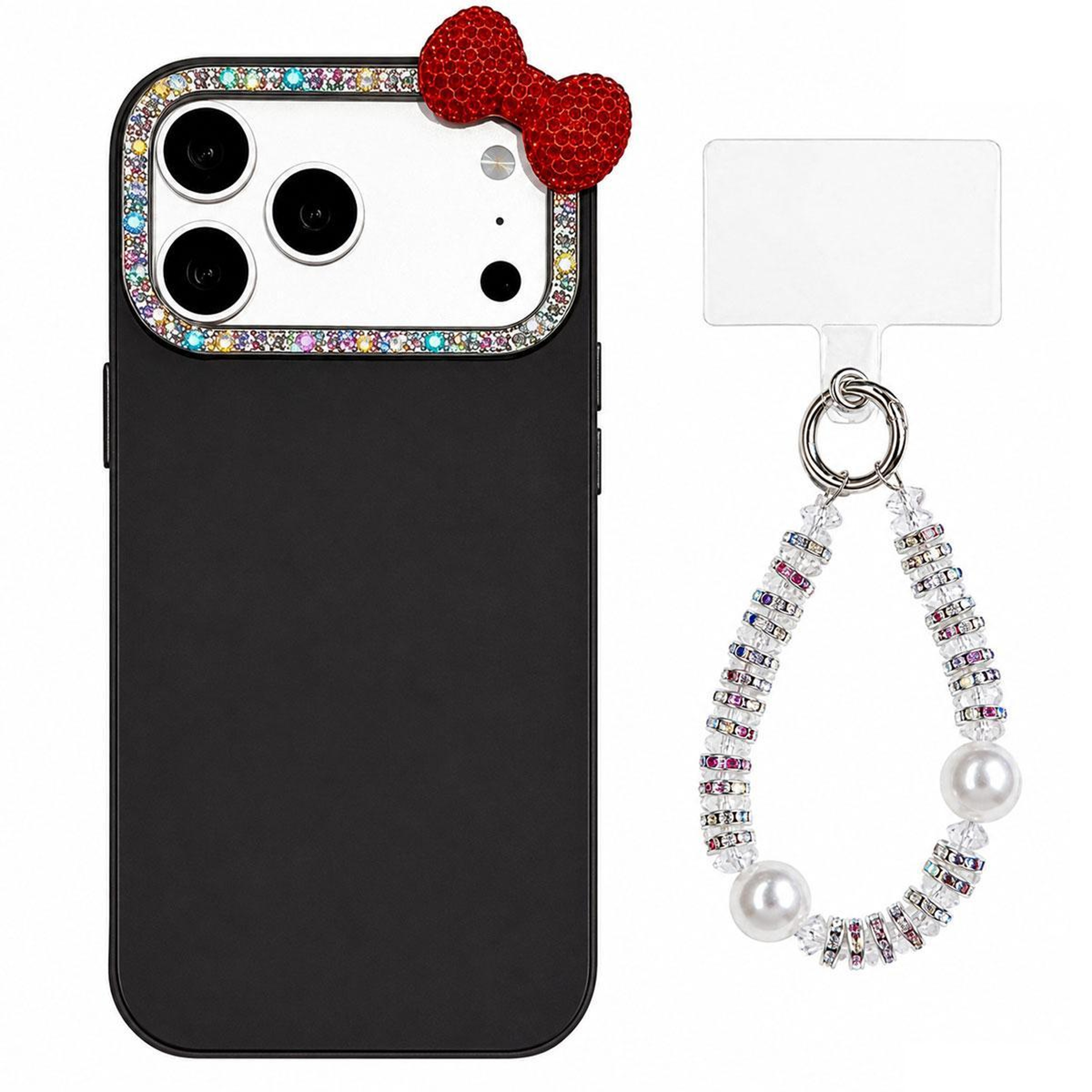 Cute Bow IPhone 18 Pro Max Case With Pearl Beaded Wrist Strap 0
