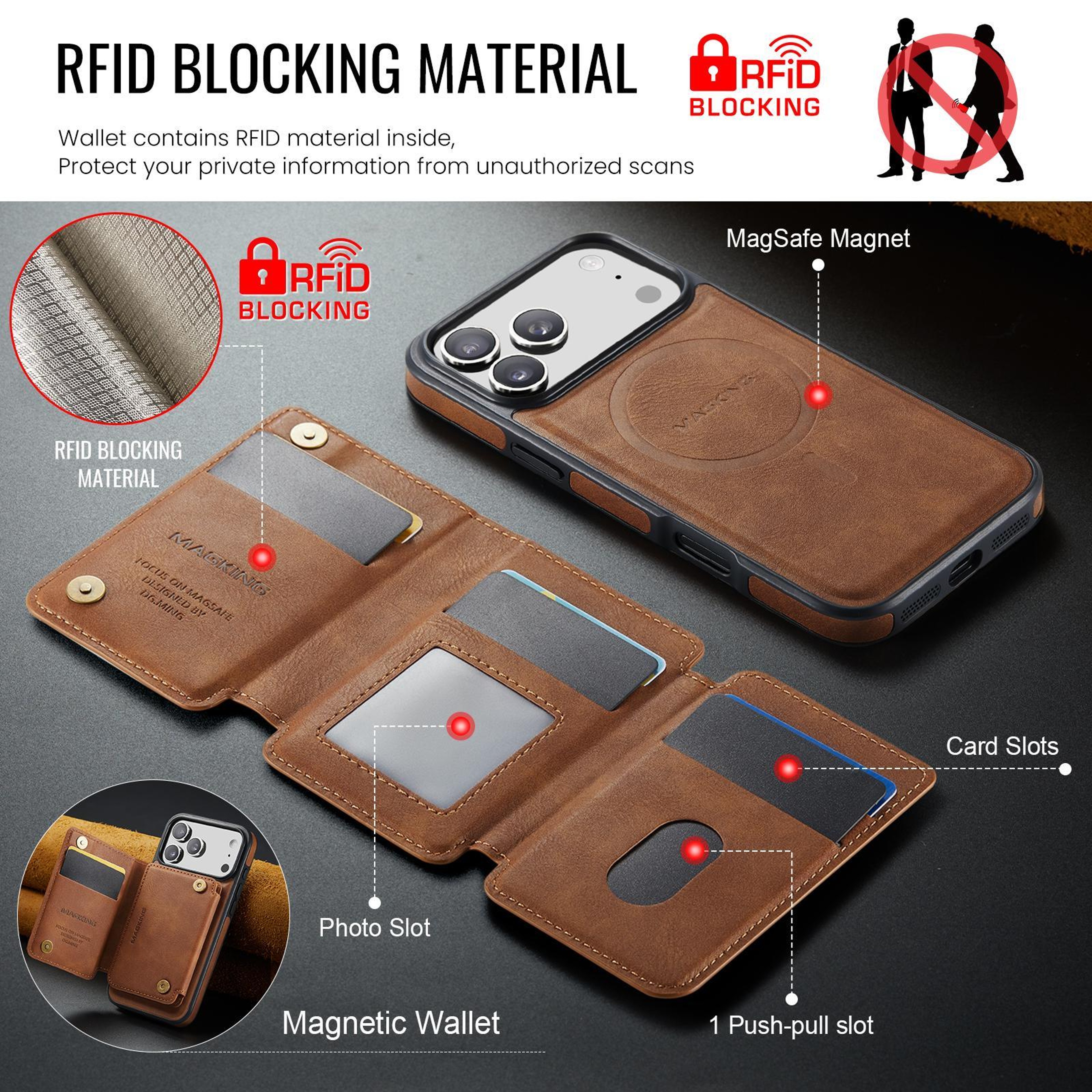 IPhone 18 Pro Max RFID Wallet Case With Detachable Card Holder And Stand 4