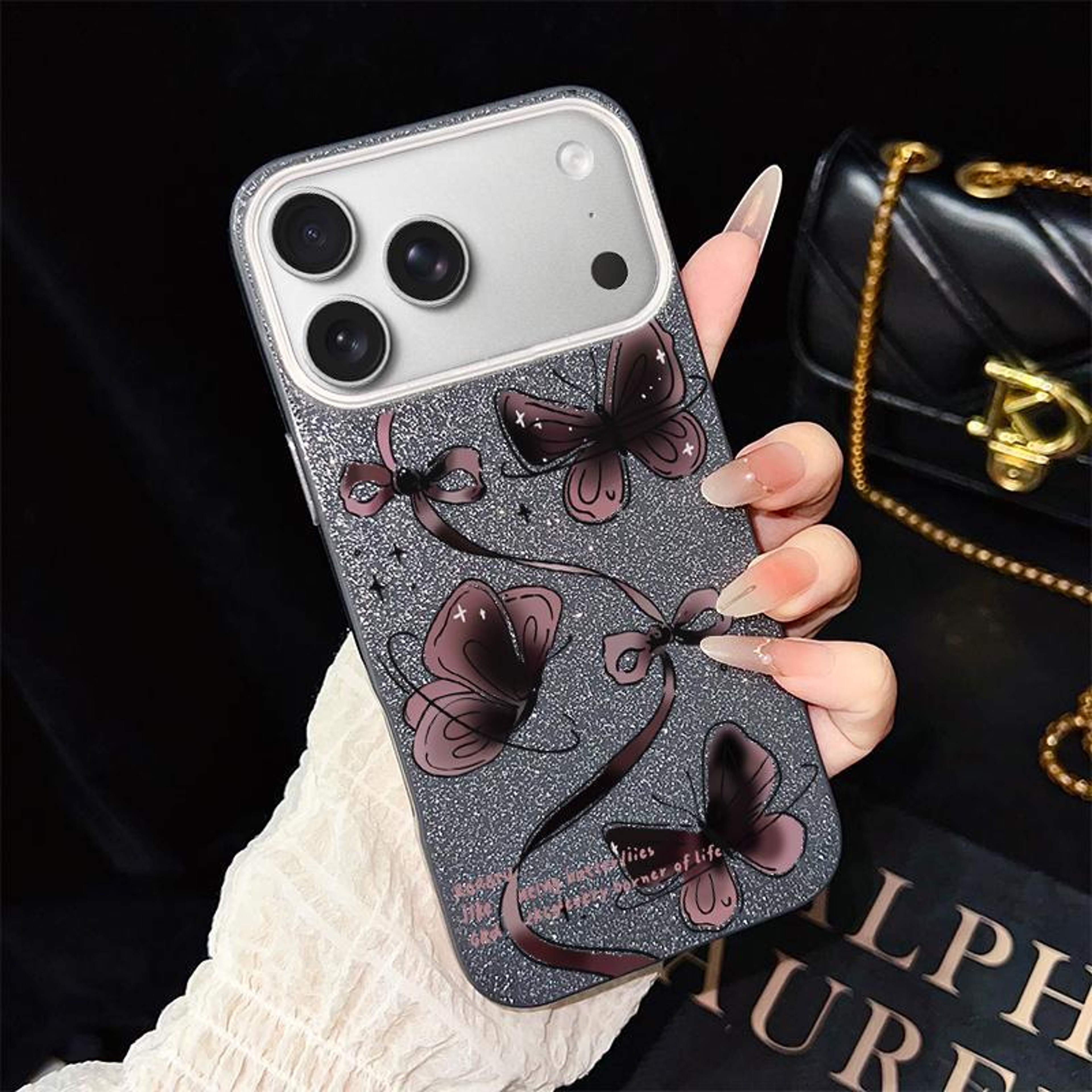 Glitter Butterfly Phone Case For 18 Pro With Hybrid PC TPU Protection 0