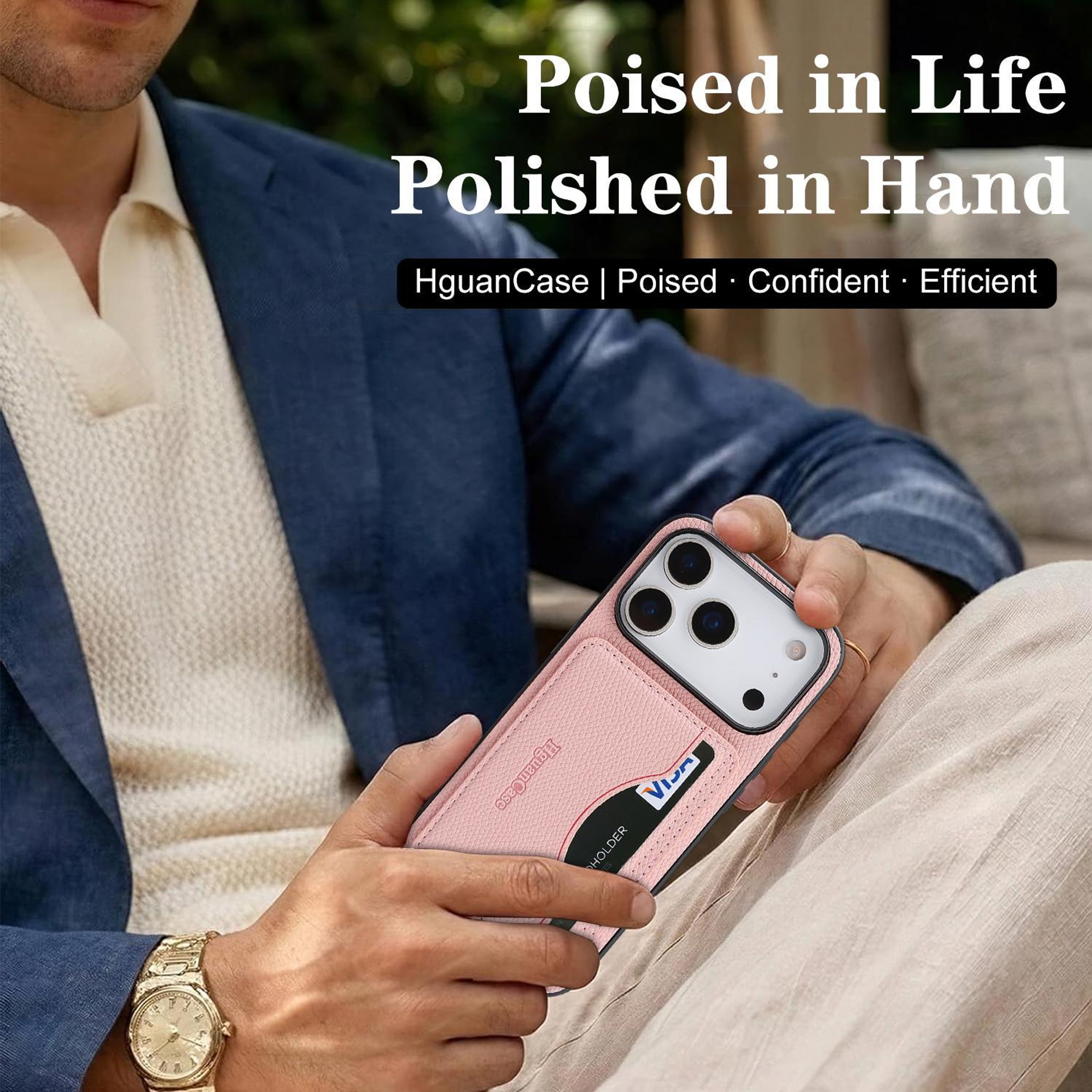 IPhone 18 Pro Vegan Leather Magnetic Card Holder Case With Adjustable Kickstand 6