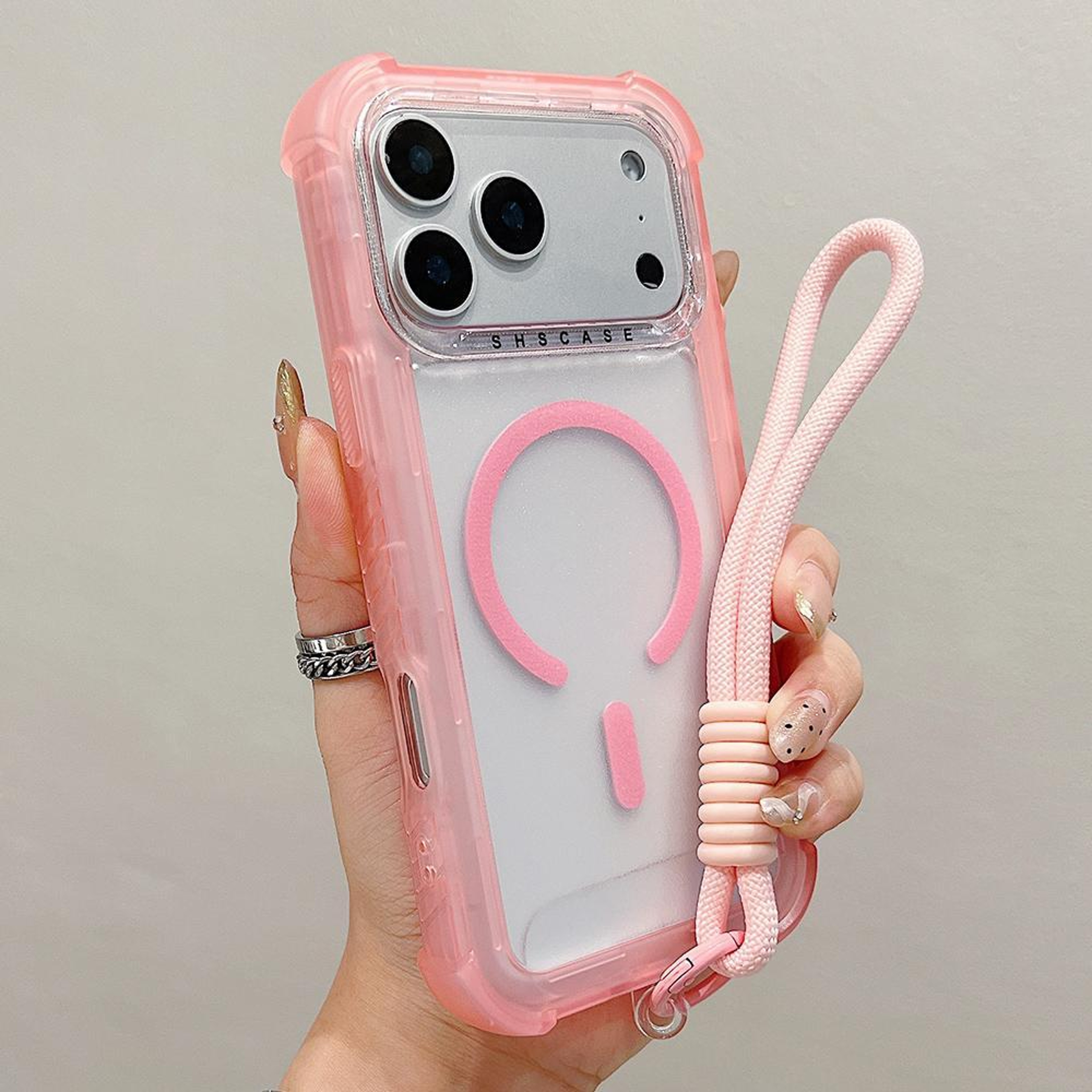 18 Pro Max MagSafe Case Transparent Matte PC TPU Hybrid With Wrist Strap 0