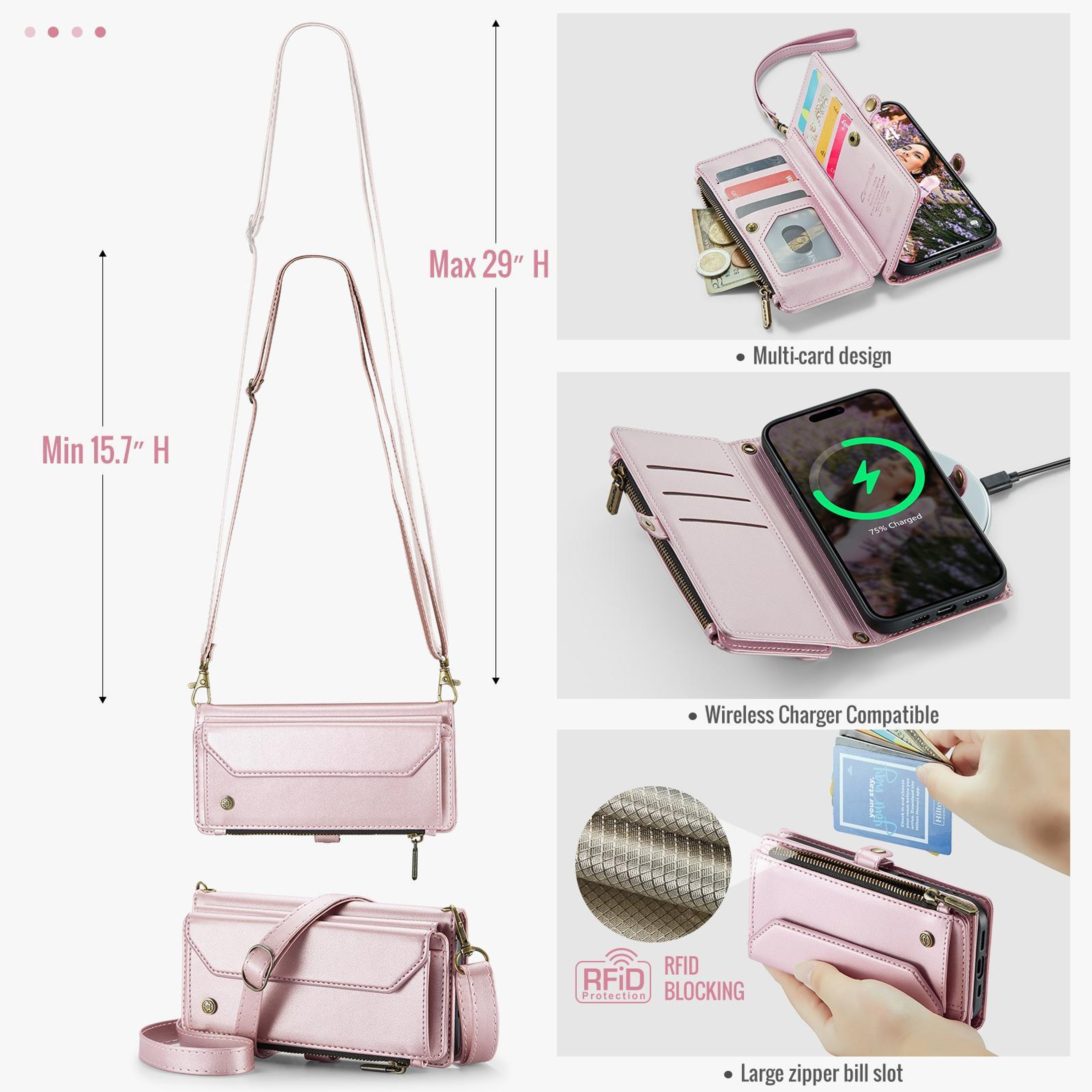 IPhone 18 Pro Max Wallet Case With RFID Blocking And Crossbody Straps 3