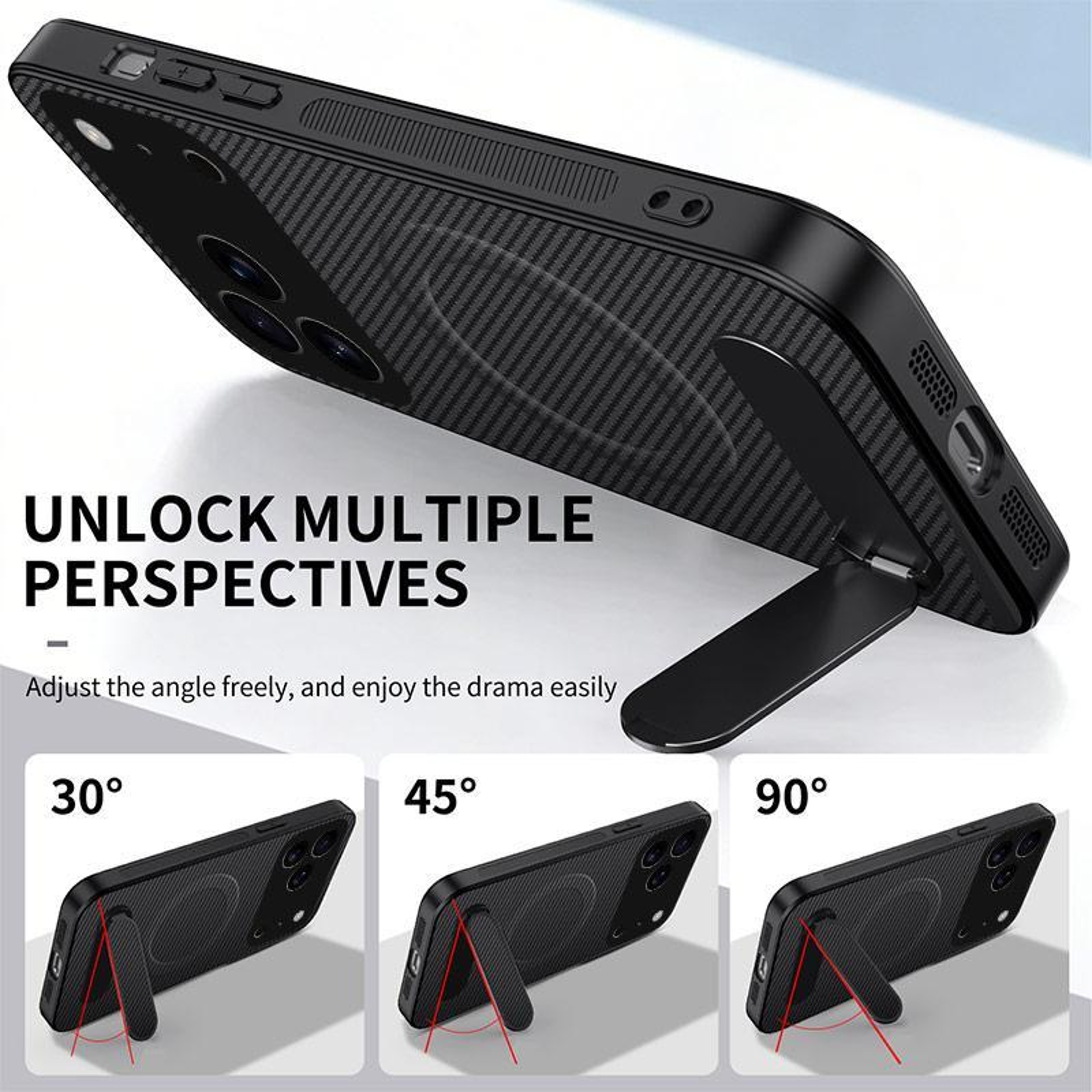 IPhone 18 Pro Max Magnetic Kickstand Case With Carbon Fiber Texture 3