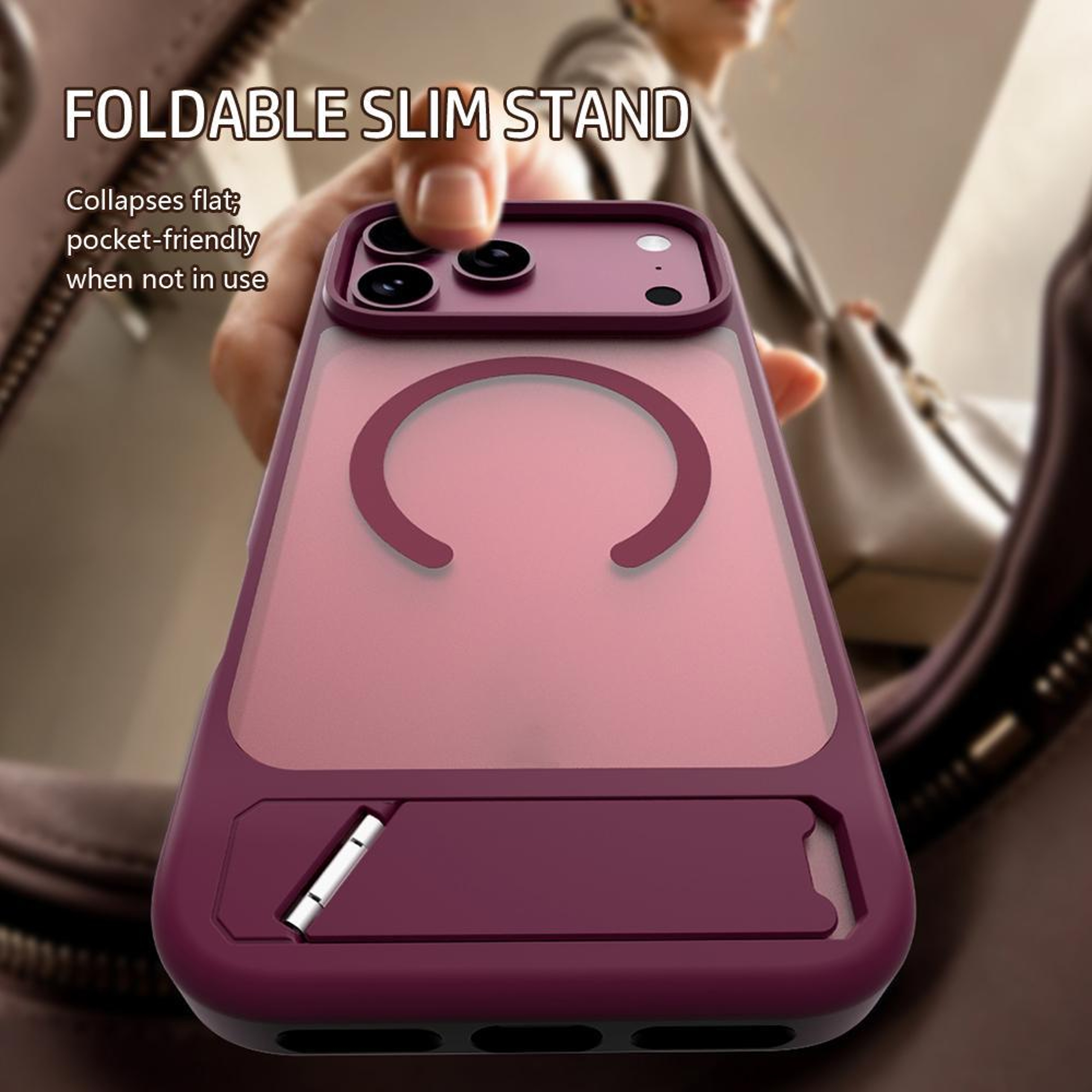 IPhone 18 Pro Magnetic Phone Case With Hidden Adjustable Kickstand And Drop Protection 3