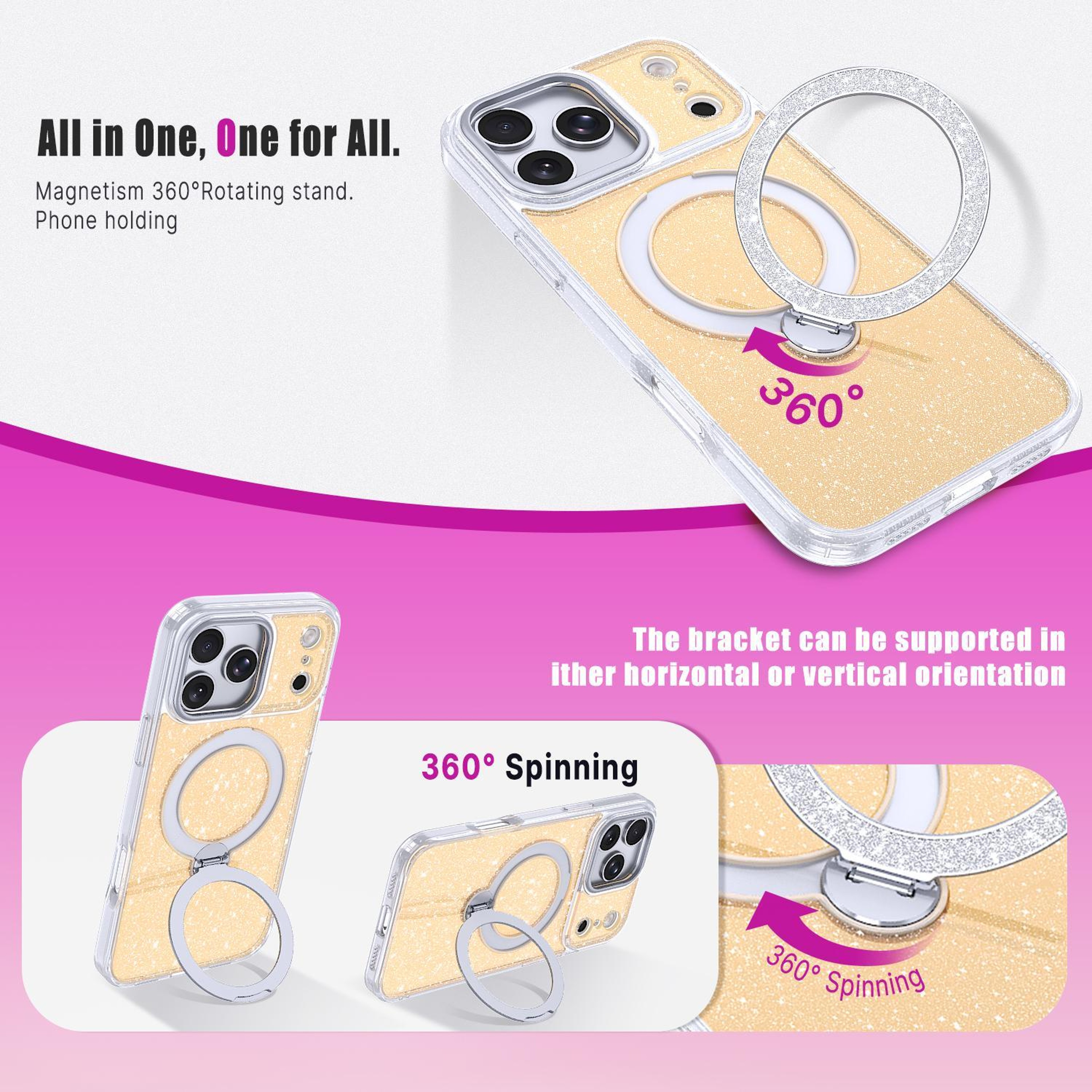 IPhone 18 Pro Max Starry Glitter Magnetic Case With 360 Rotating Stand 6