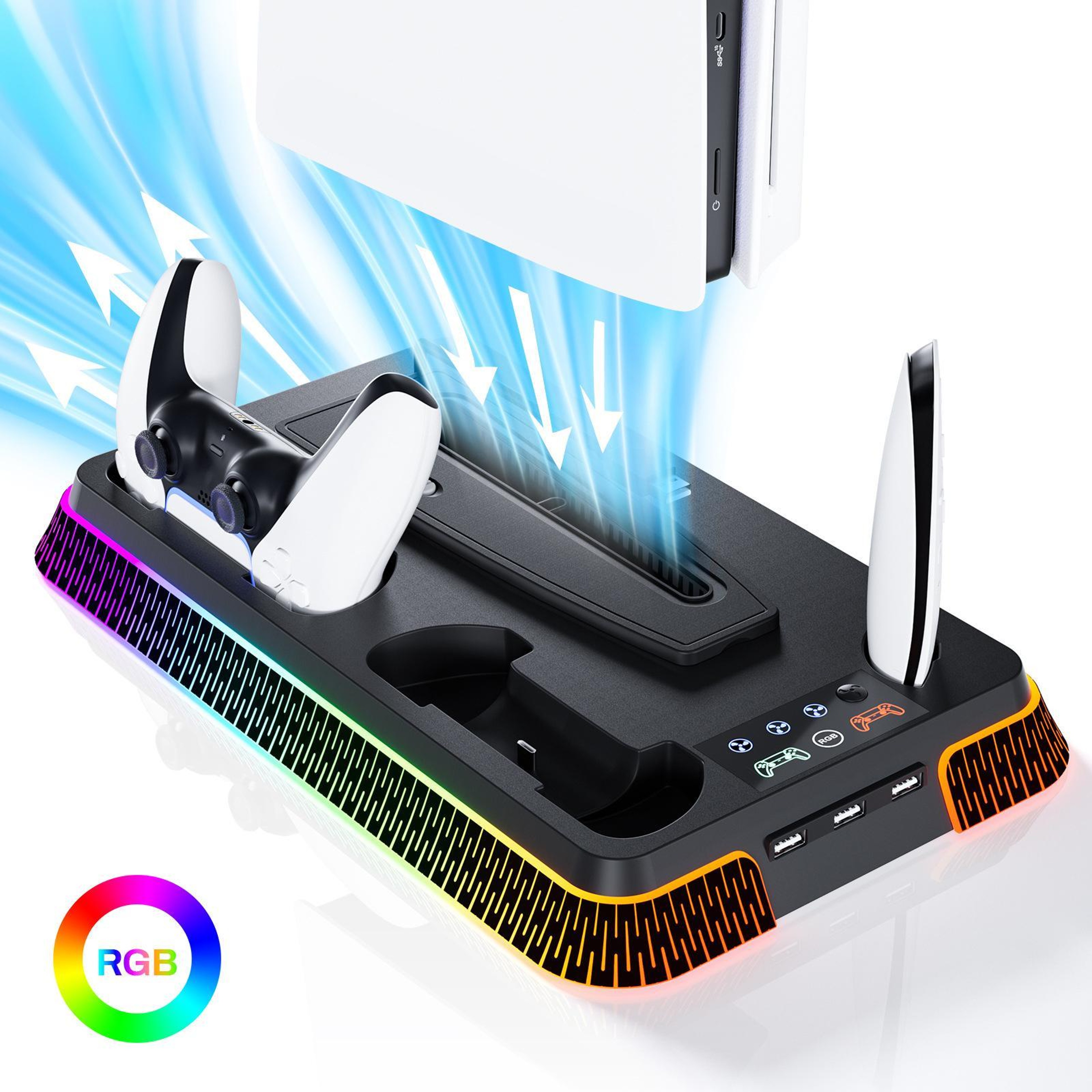 PS5 Slim & PS5 Cooling Stand with Dual Controller Charging Dock and Colorful Lights – view 4