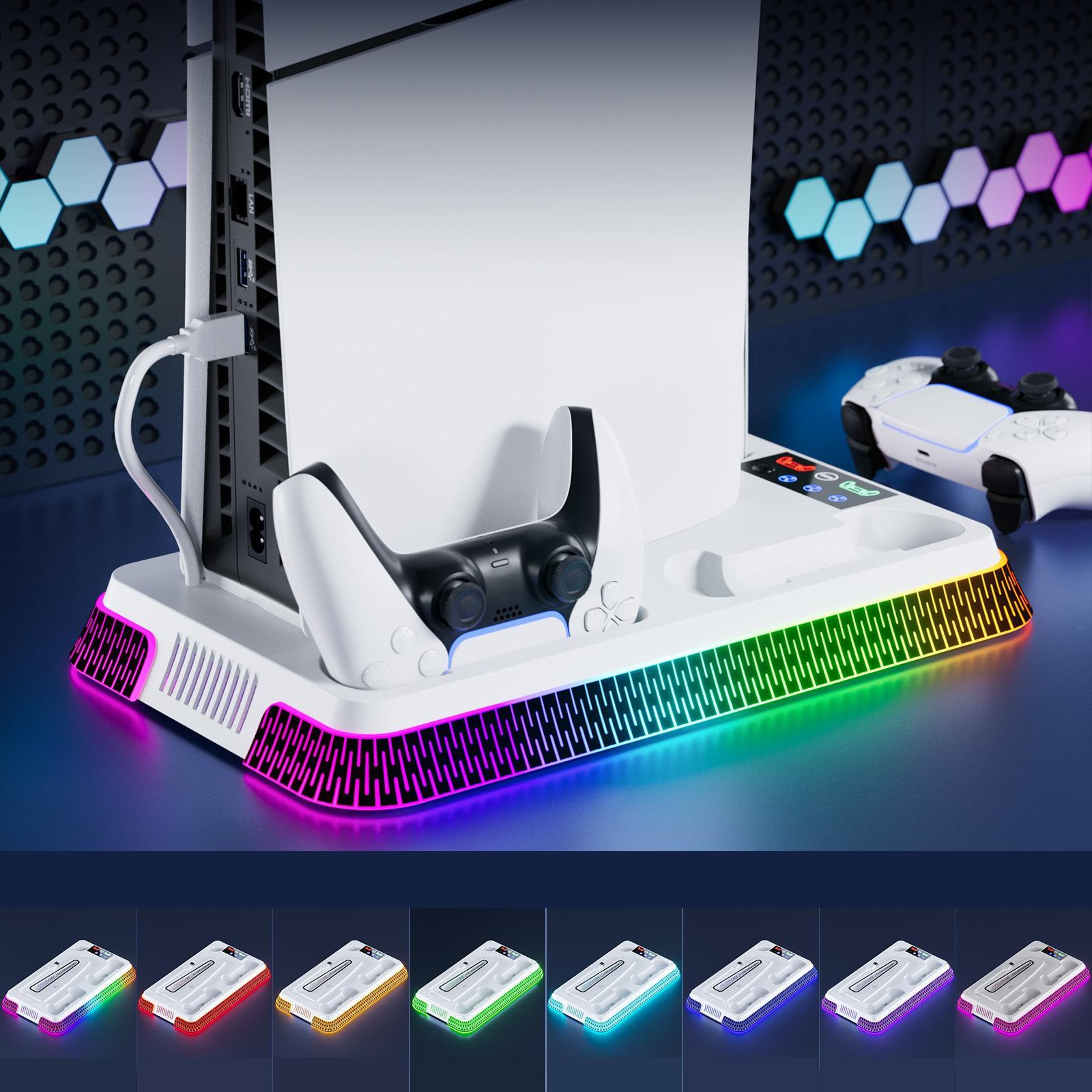 PS5 Slim & PS5 Cooling Stand with Dual Controller Charging Dock and Colorful Lights – view 8