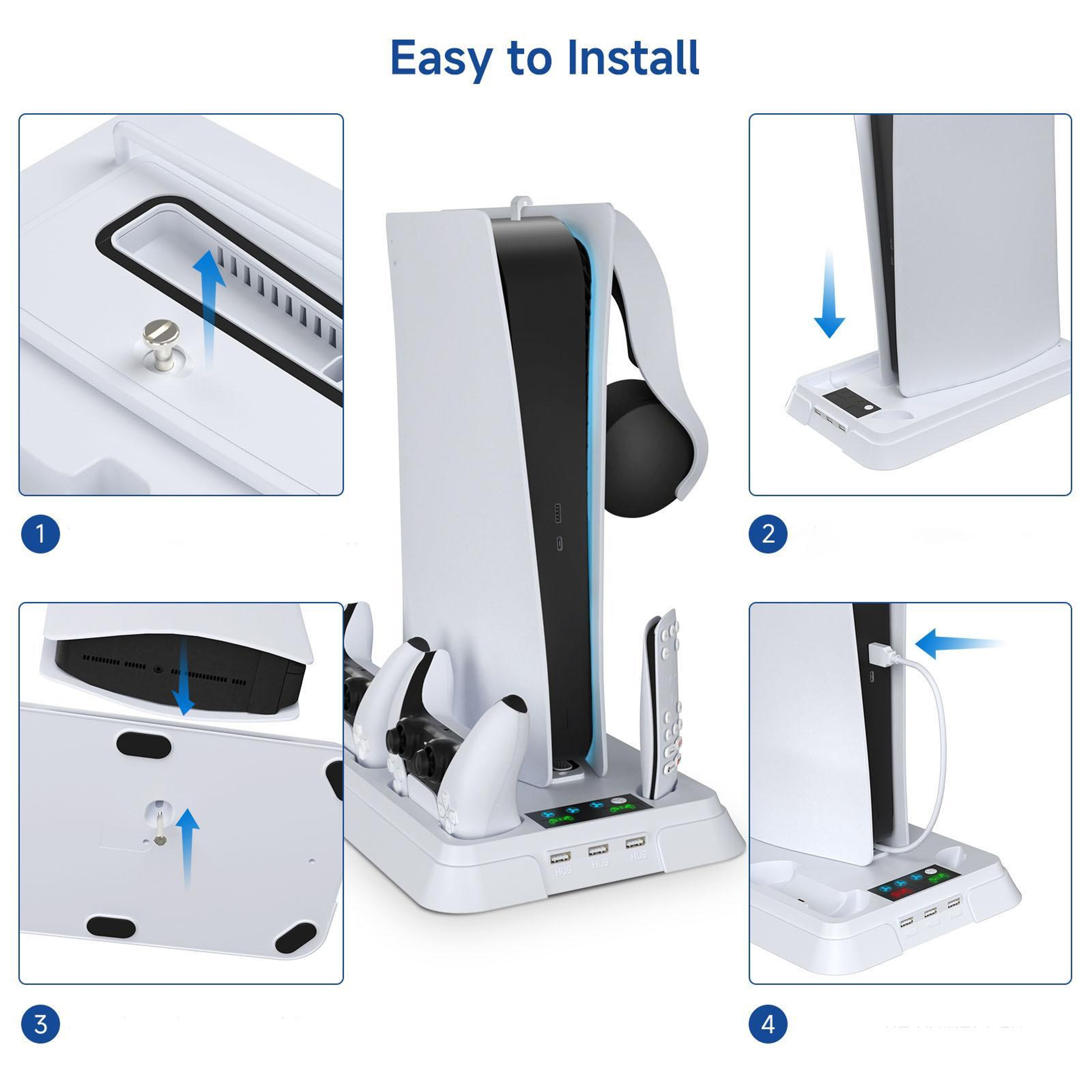 Multifunctional PS5 Cooling Stand with Dual Controller Charging Dock and 3 USB Ports White – view 7