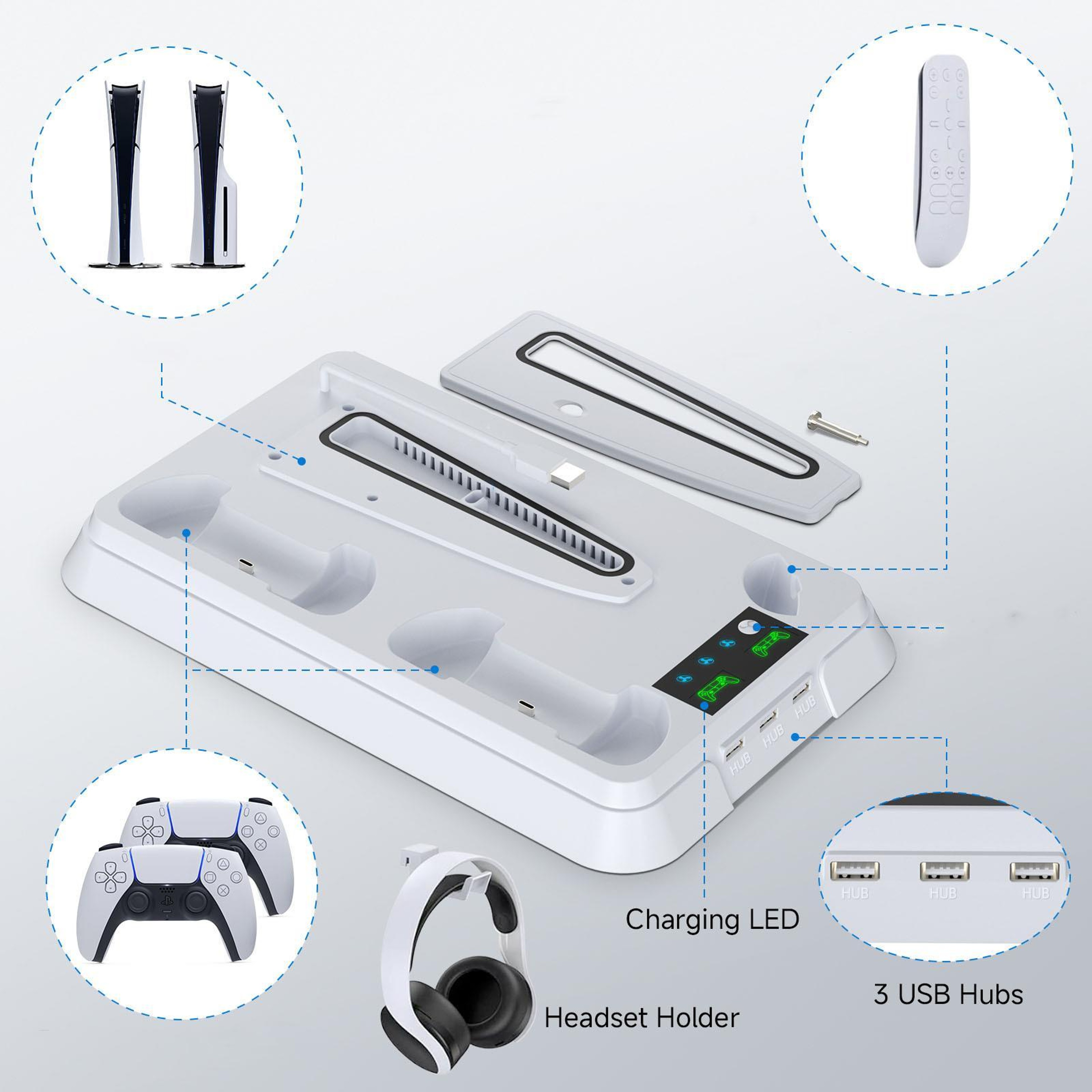 PS5 Slim and PS5 Cooling Stand with Dual Controller Charging Dock and 3 USB Ports – view 5