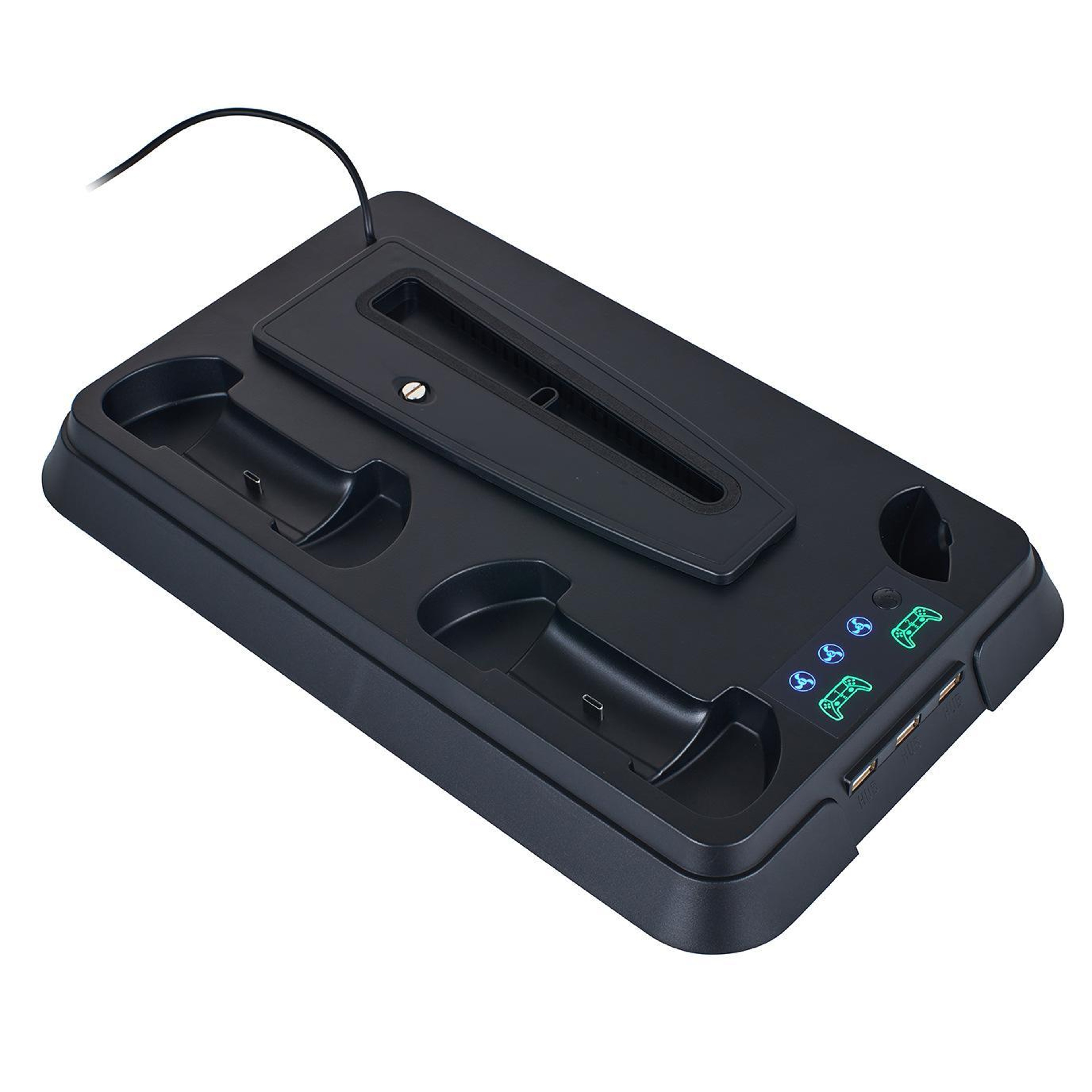 Multifunctional PS5 Cooling Stand with Dual Controller Charging Dock and 3 USB Ports Black – view 1