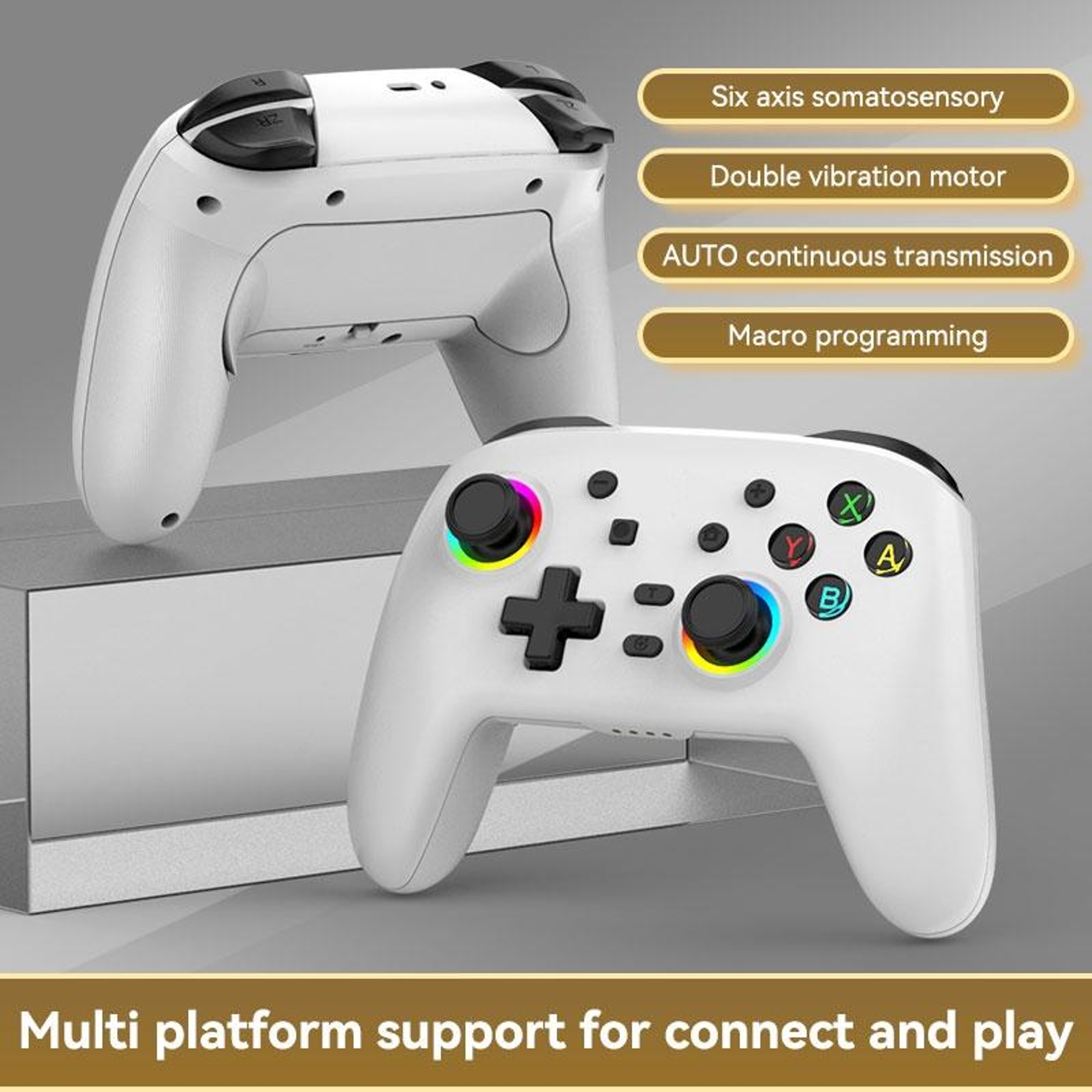 Wireless Bluetooth Game Controller with 6-Axis Motion Control and Vibration - White – view 2