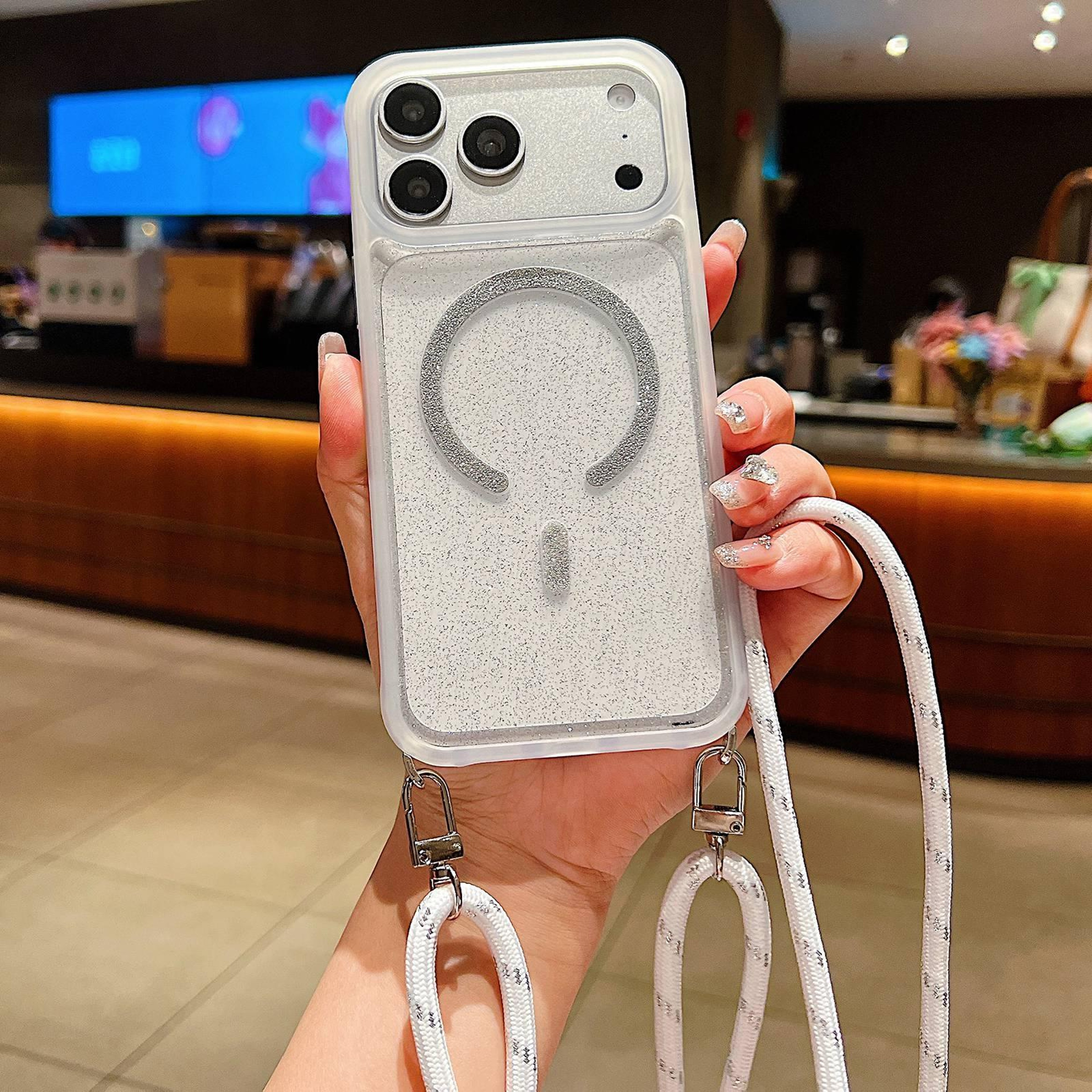 Gradient IPhone 18 Pro Max Glitter Magnetic Case With Crossbody Lanyard 0