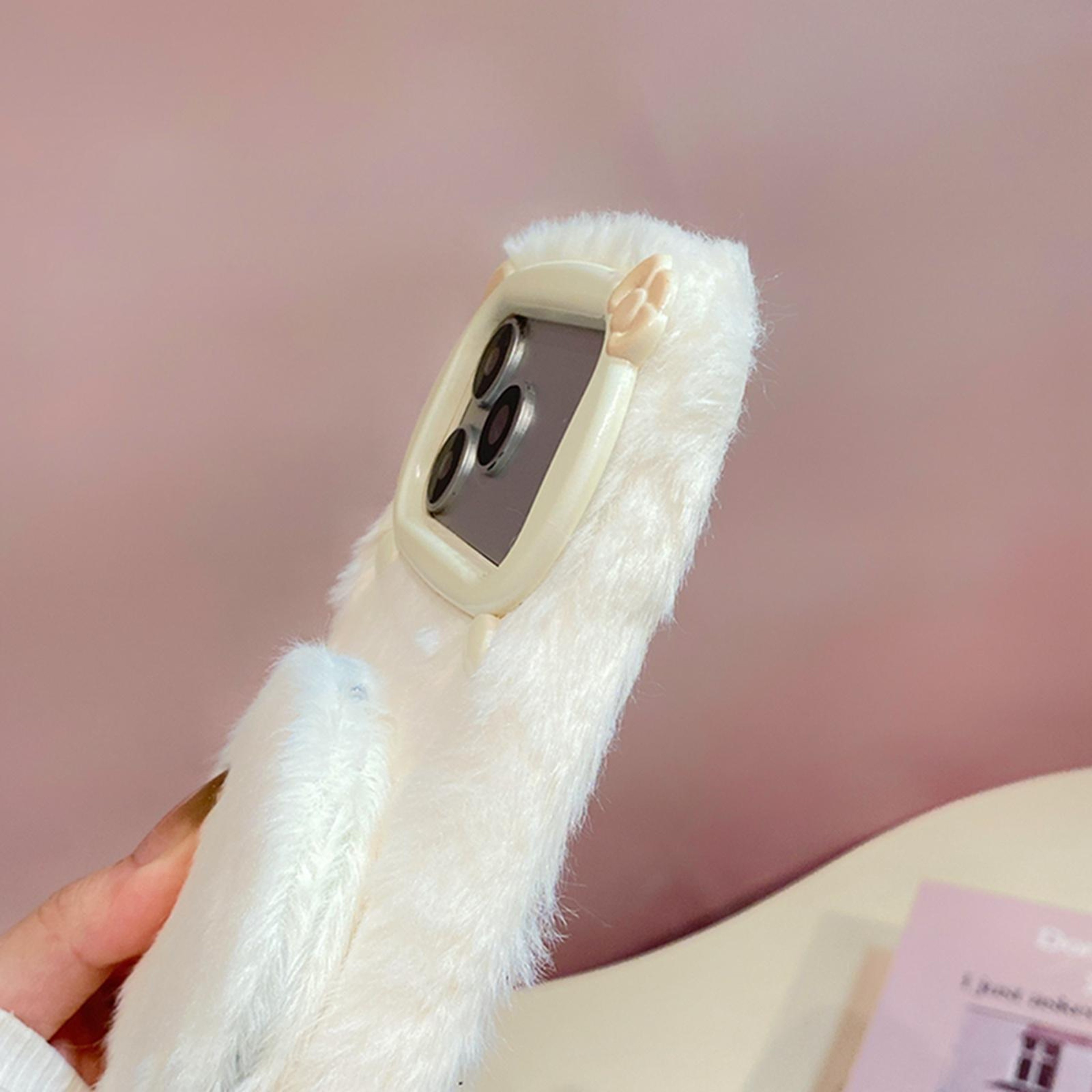 Plush BowTie Cat Mirror Phone Case With Wrist Strap For IPhone 18 Pro 4