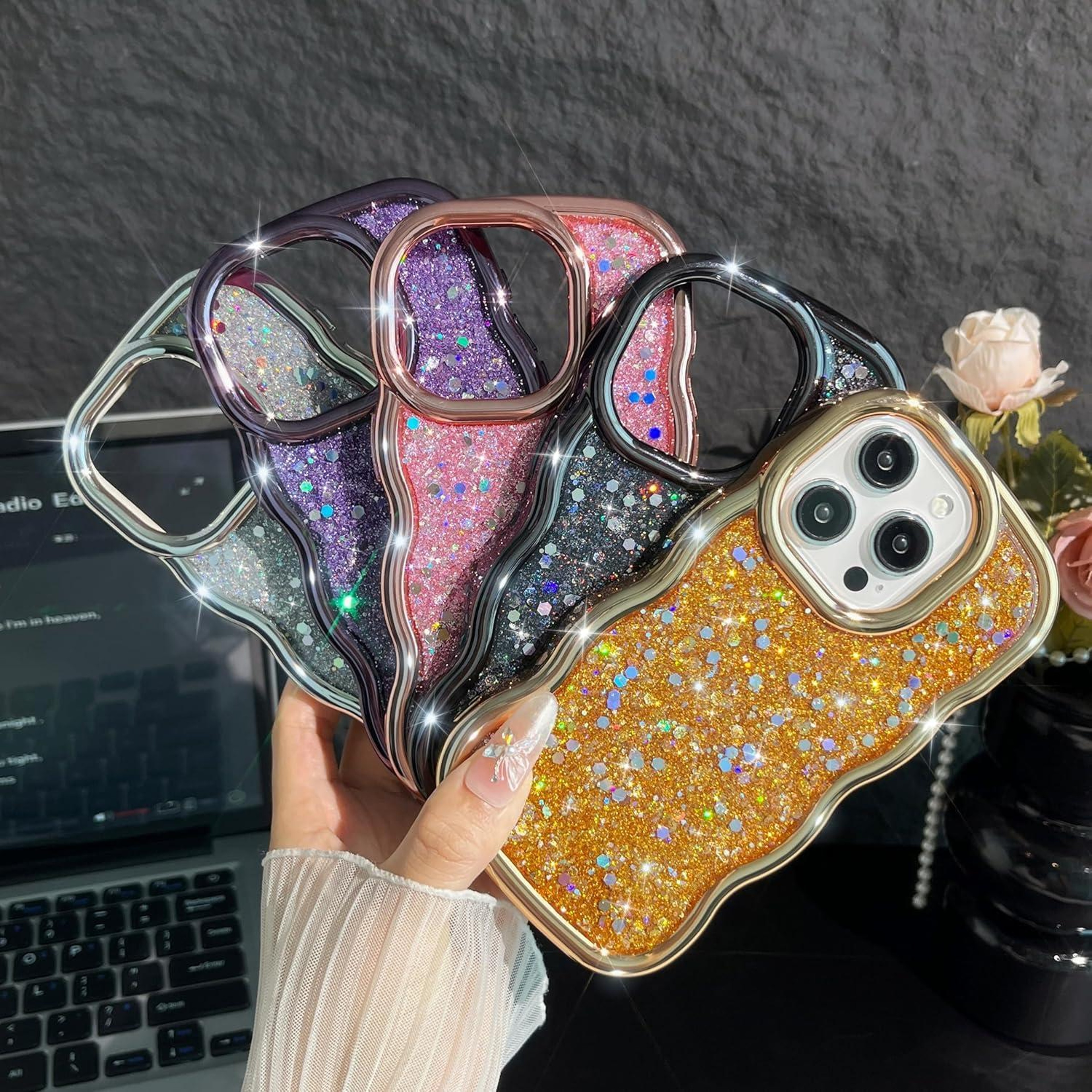 Wave Glitter Sequined Electroplated Phone Case For IPhone 18 Pro Max 2