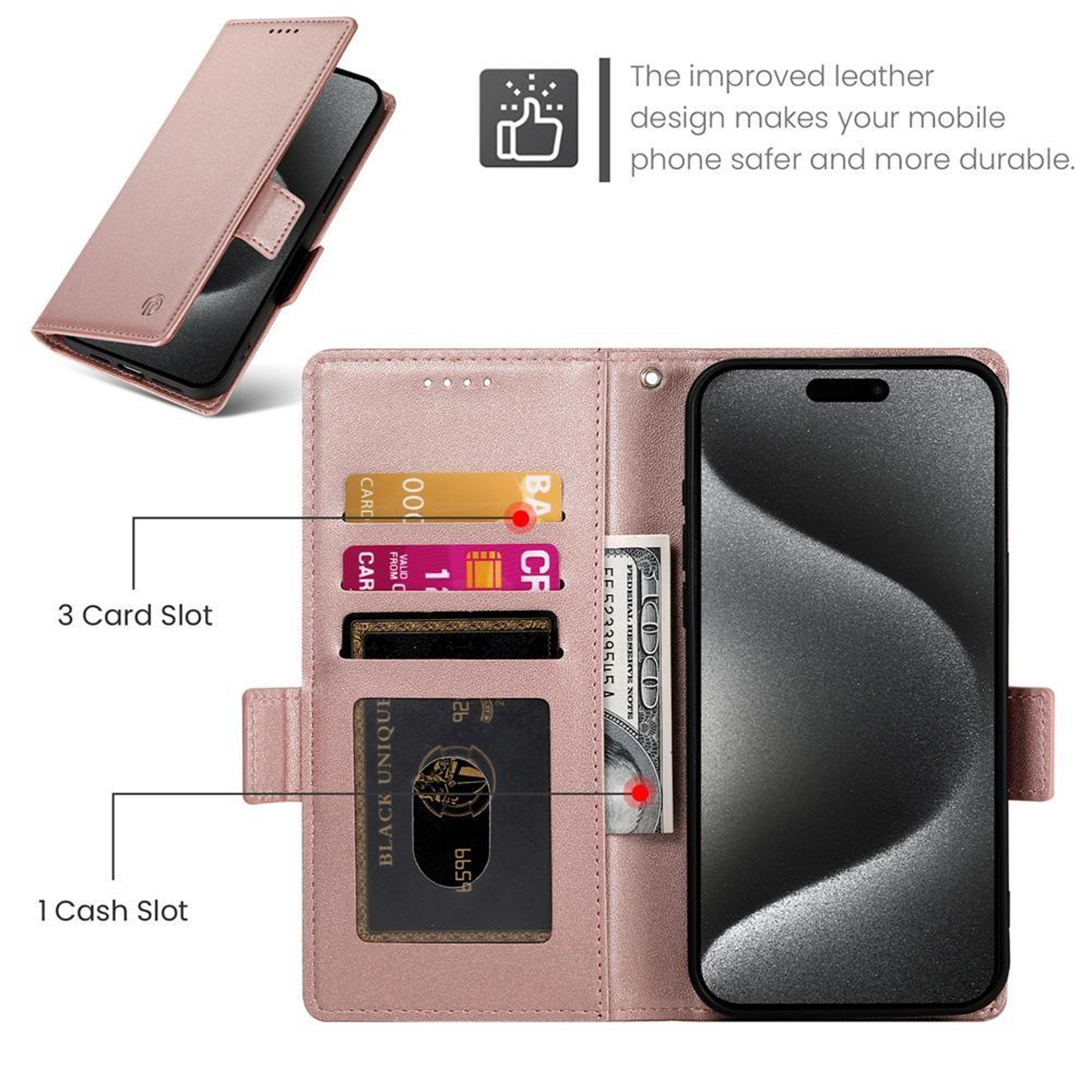 Frosted Leather Flip Phone Case With Card Holder And Strap For IPhone 18 Pro 3