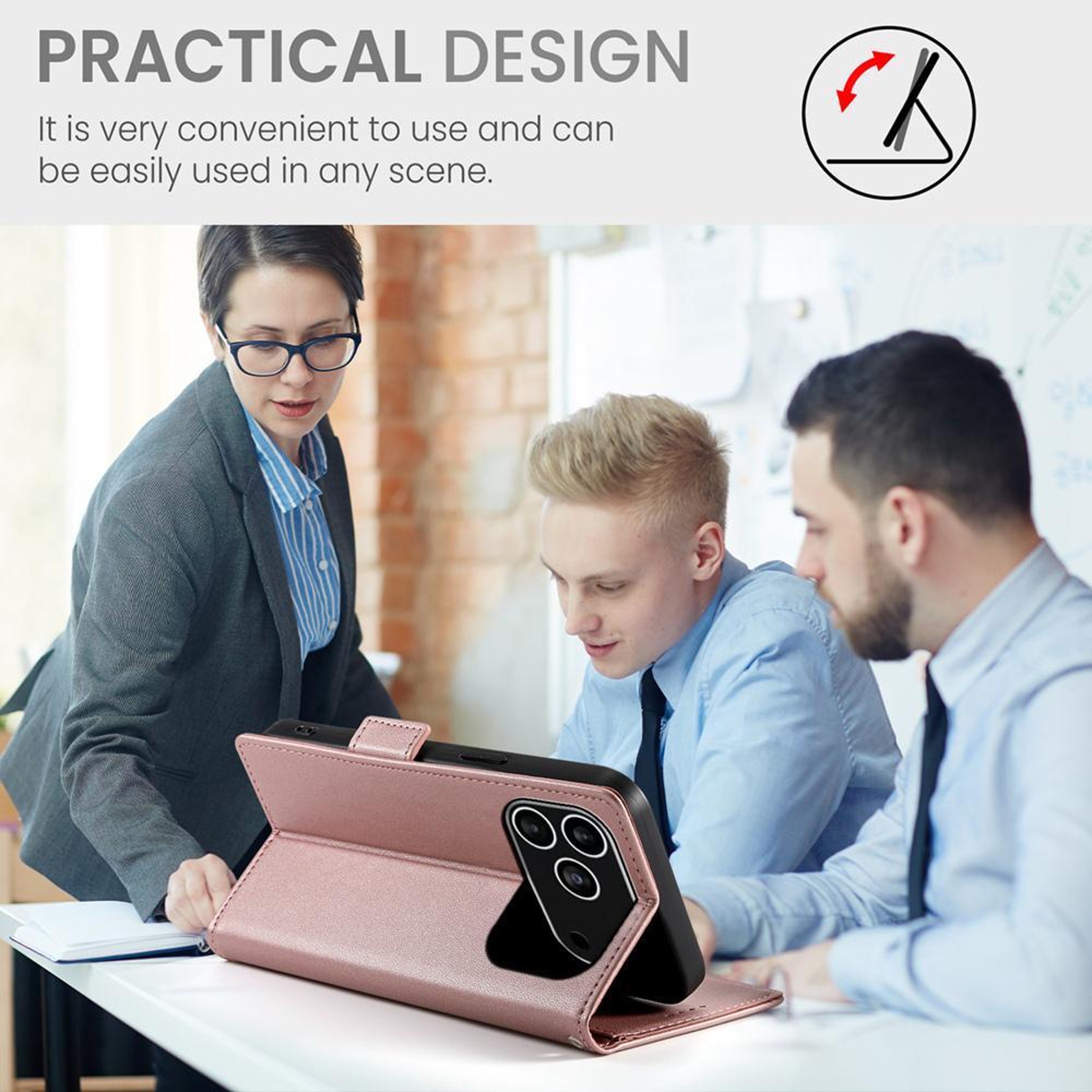 Frosted Leather Flip Phone Case With Card Holder And Strap For IPhone 18 Pro 4