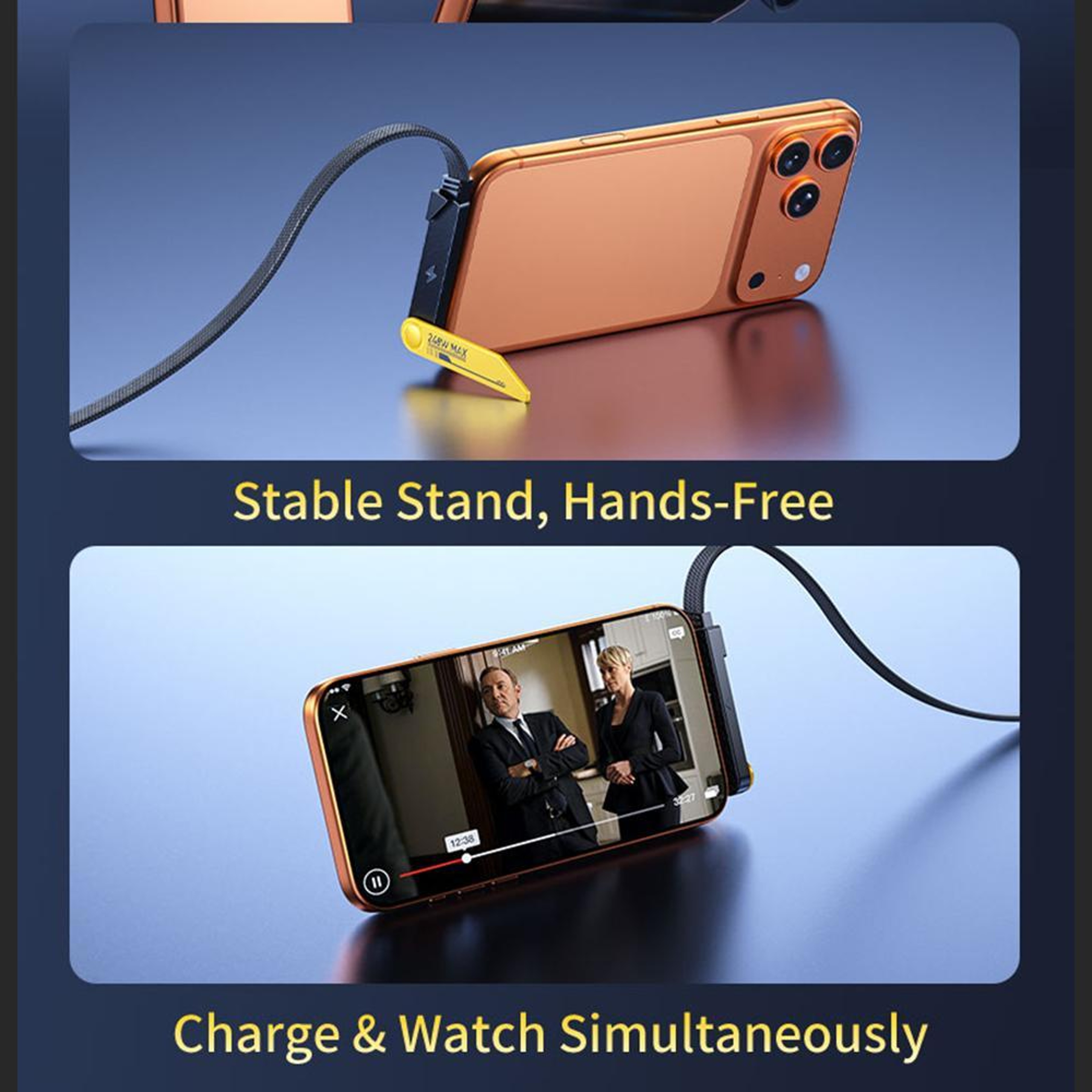 240W Type-C to Type-C Charging Cable with Folding Phone Holder 3.9 ft – view 5