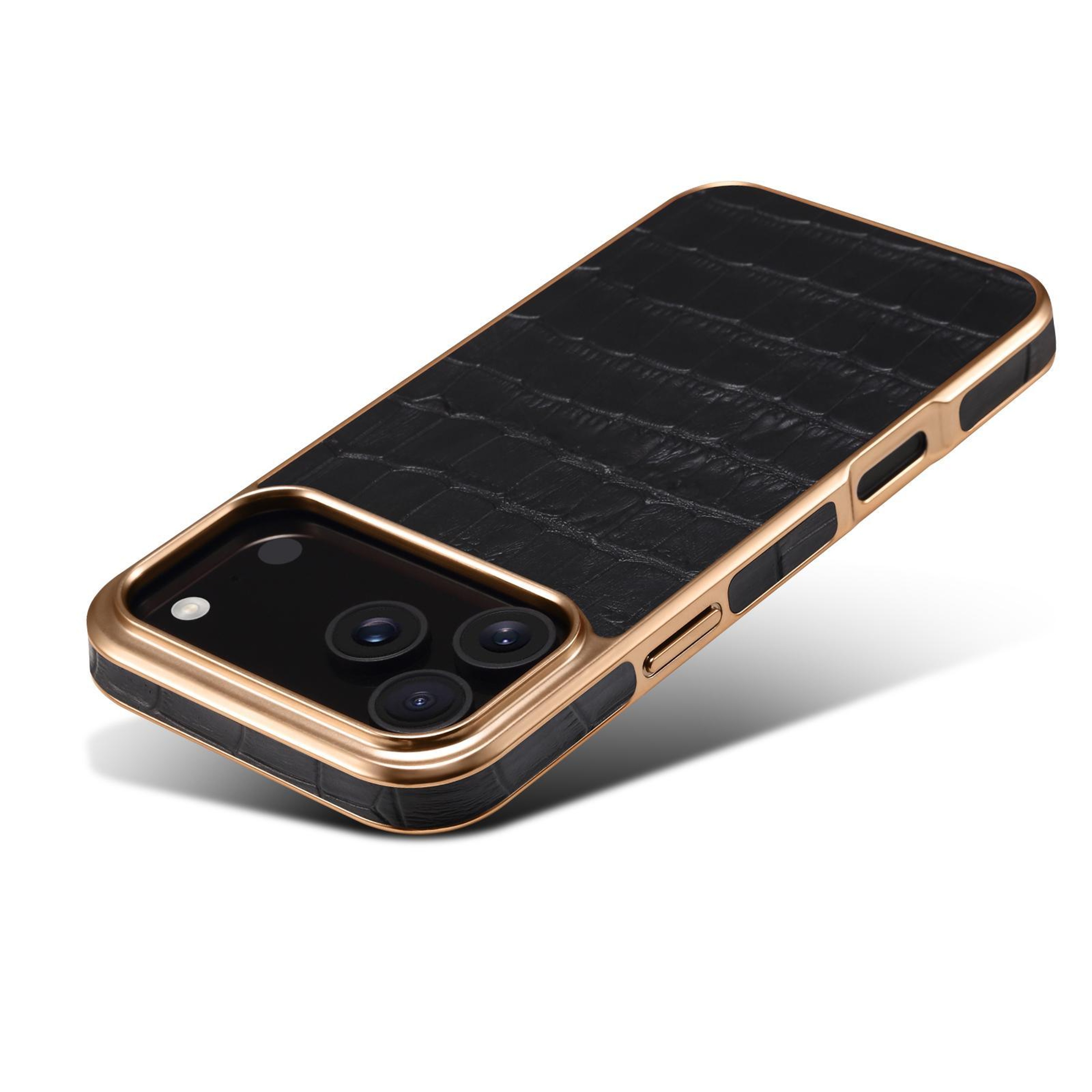 IPhone 18 Pro Crocodile Texture Genuine Leather Phone Case With Electroplating Frame 4