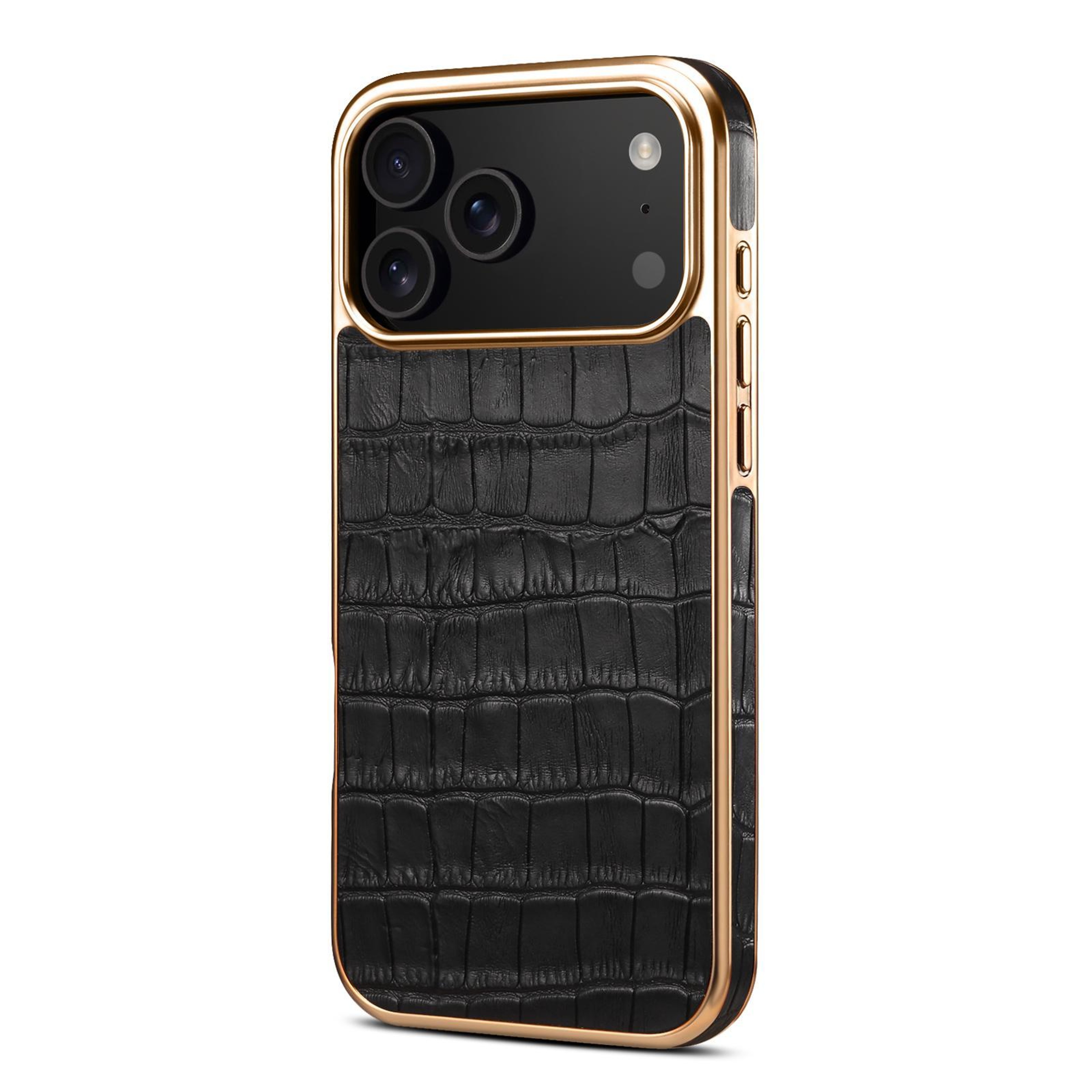 IPhone 18 Pro Max Leather Case Crocodile Texture Protective Cover Rose Gold Frame 1