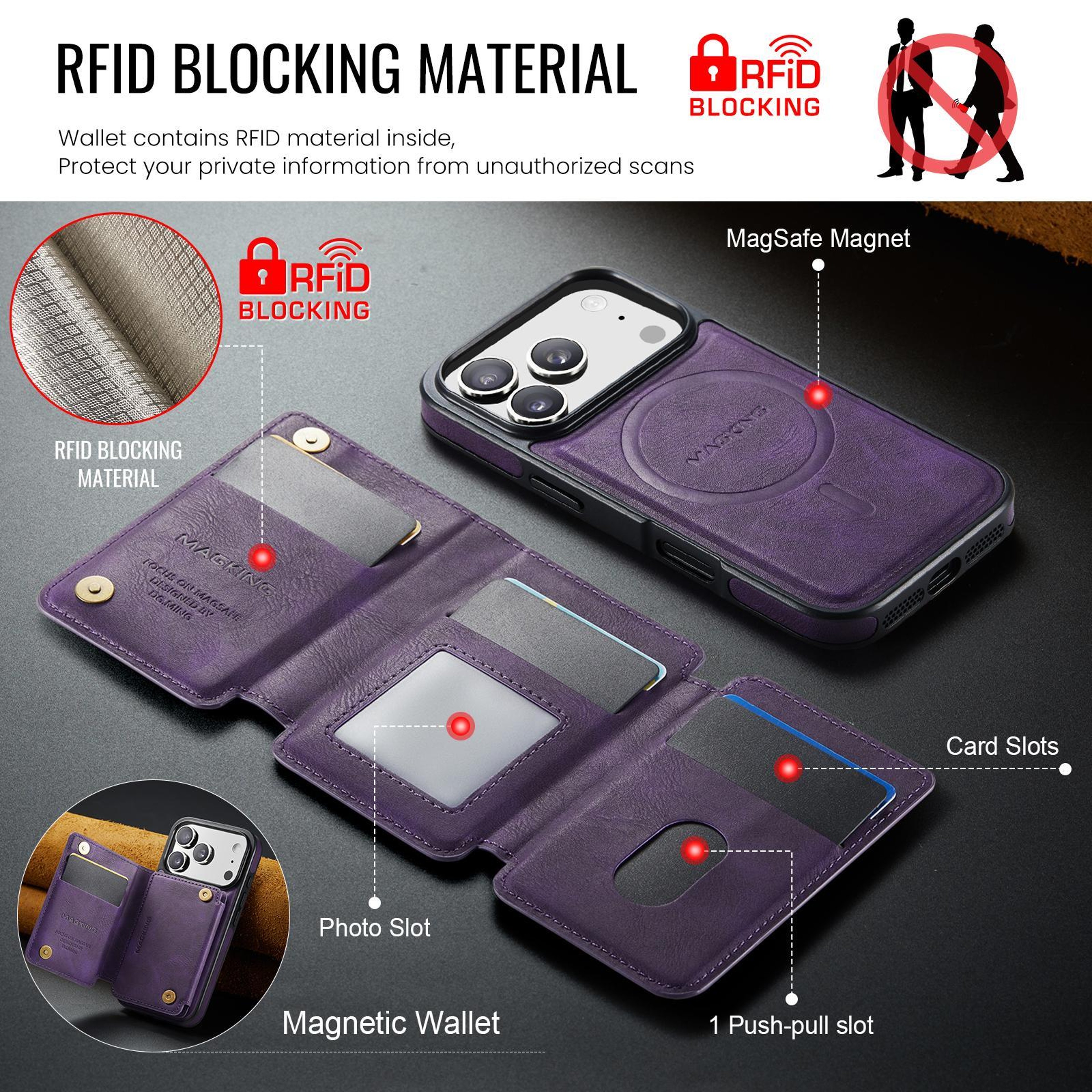 Detachable MagSafe Wallet Phone Case For IPhone 18 Pro Trifold Card Holder Cover 4