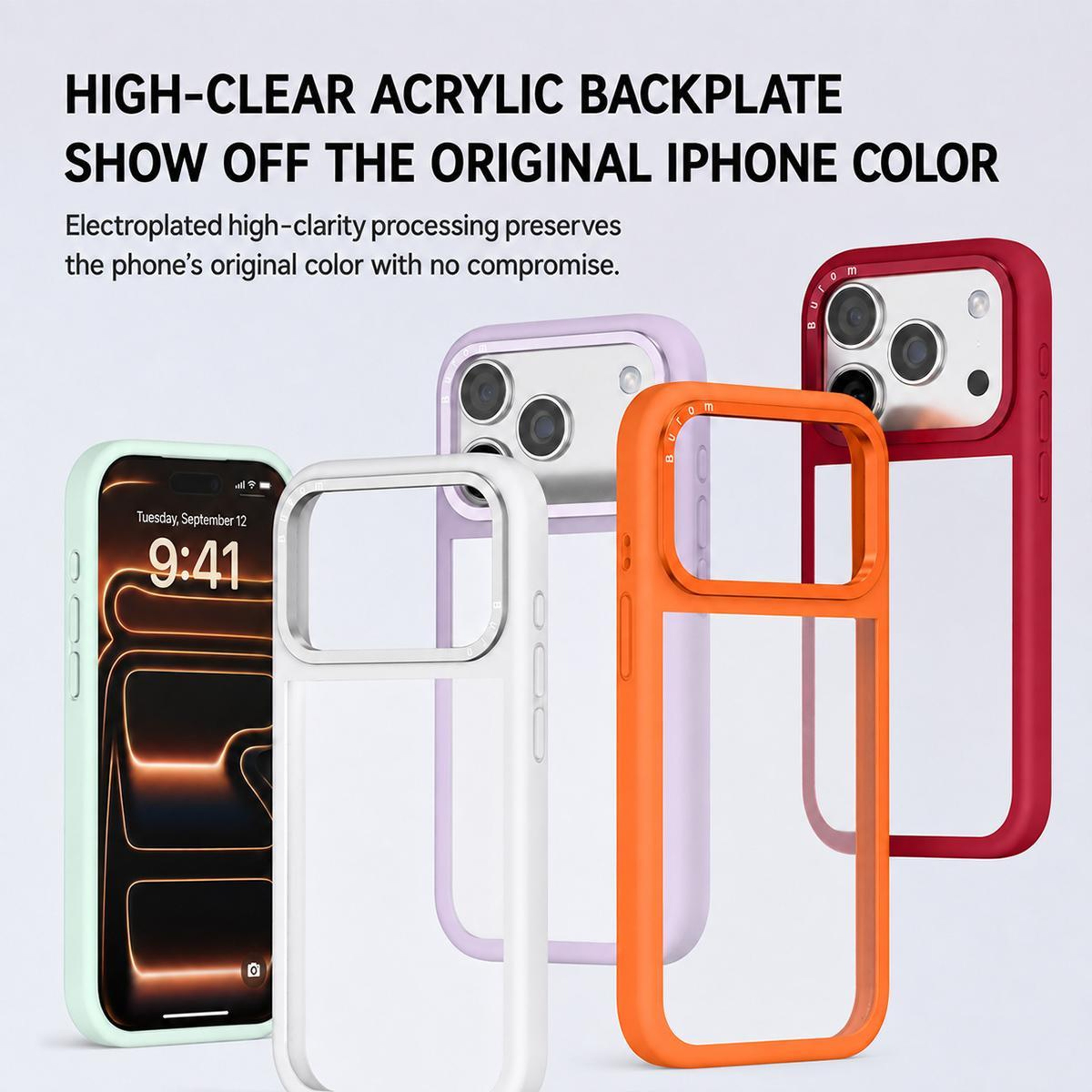 IPhone 18 Pro Clear Hybrid Case With Liquid Silicone Frame And Metal Lens Guard 9