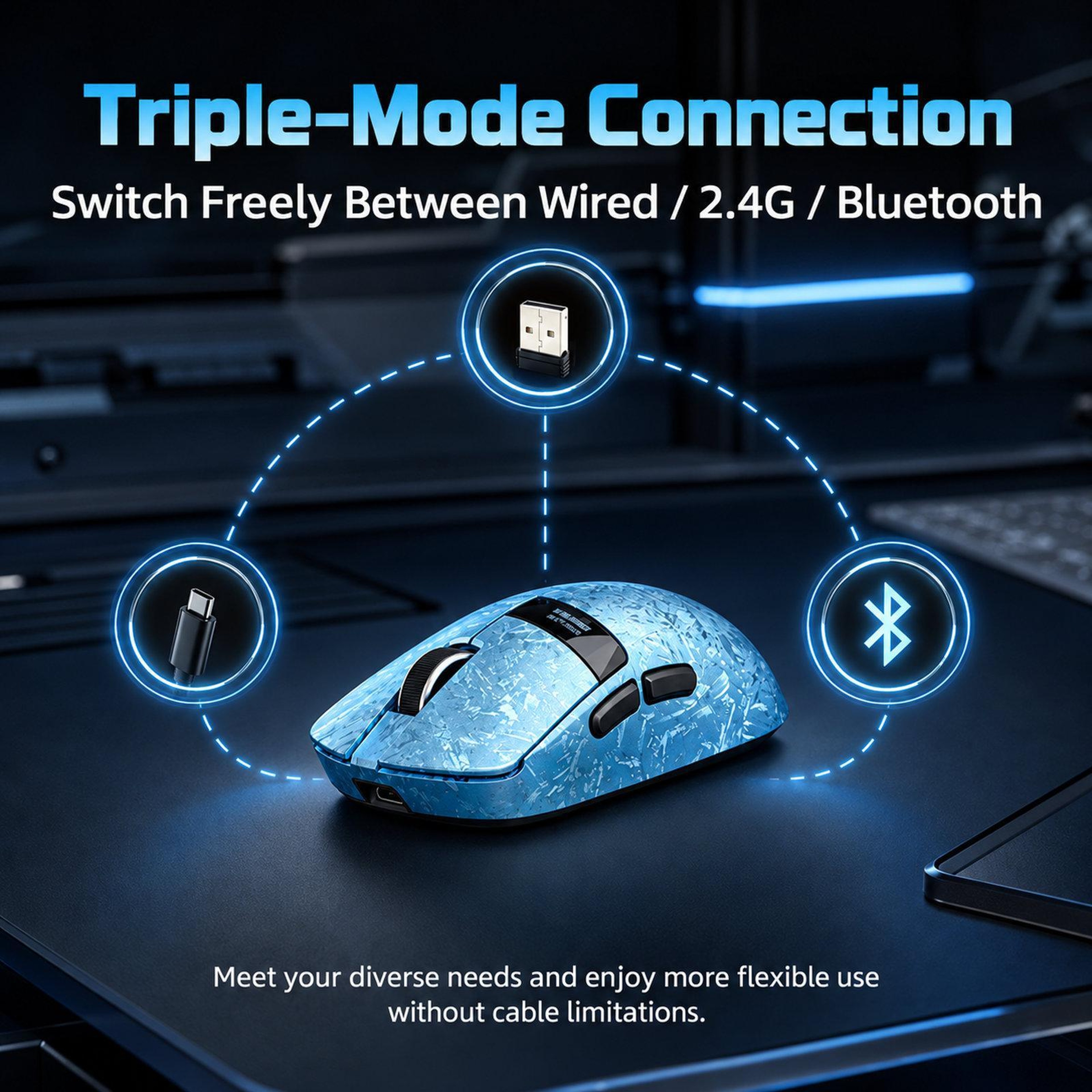 Tri-Mode Wireless Gaming Mouse Dual 8K Polling Rate Carbon Fiber Pattern RGB Charging Dock LED Display – view 6