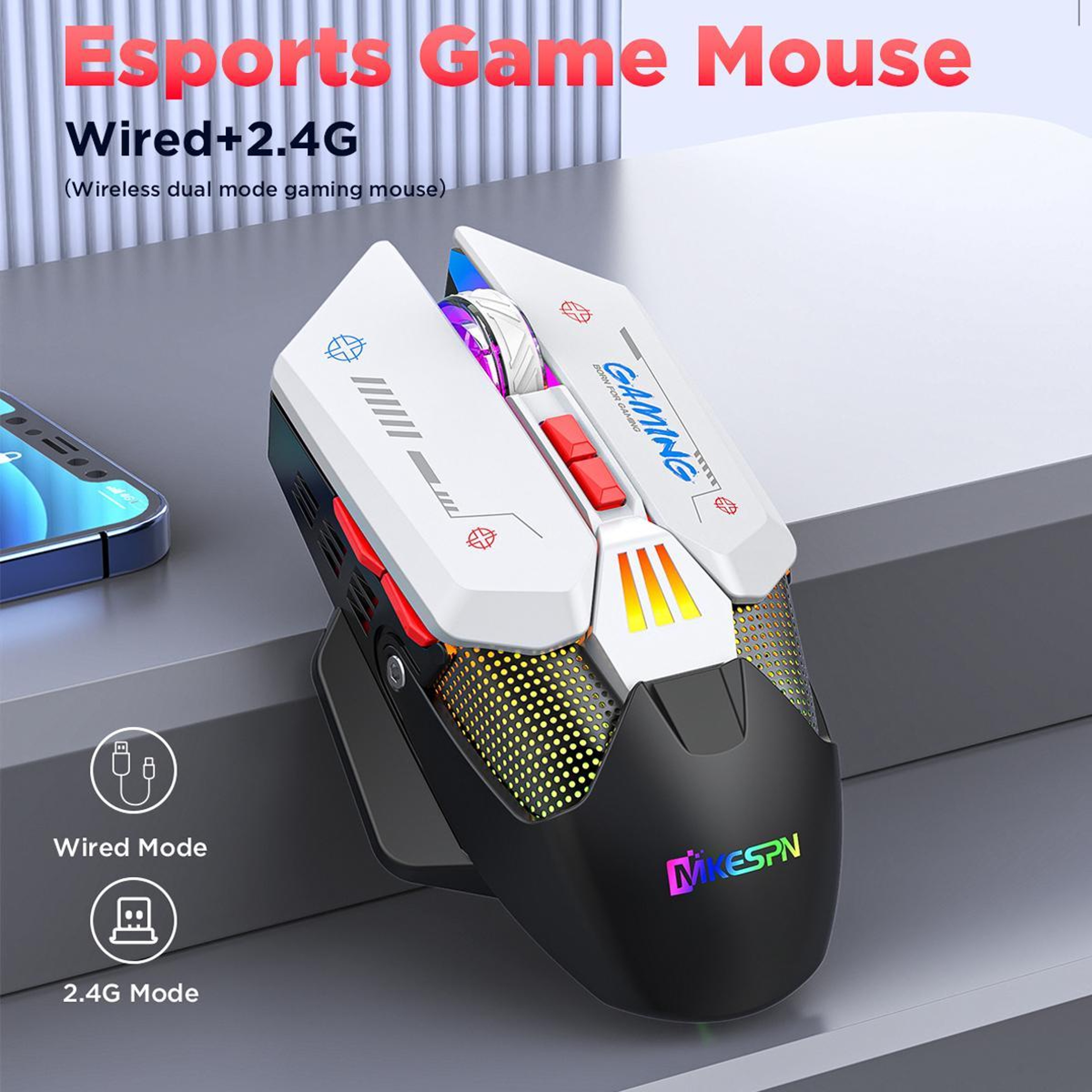 Dual Mode Gaming Mouse 10000 DPI Fast Charging RGB Light Programmable Macro – view 2