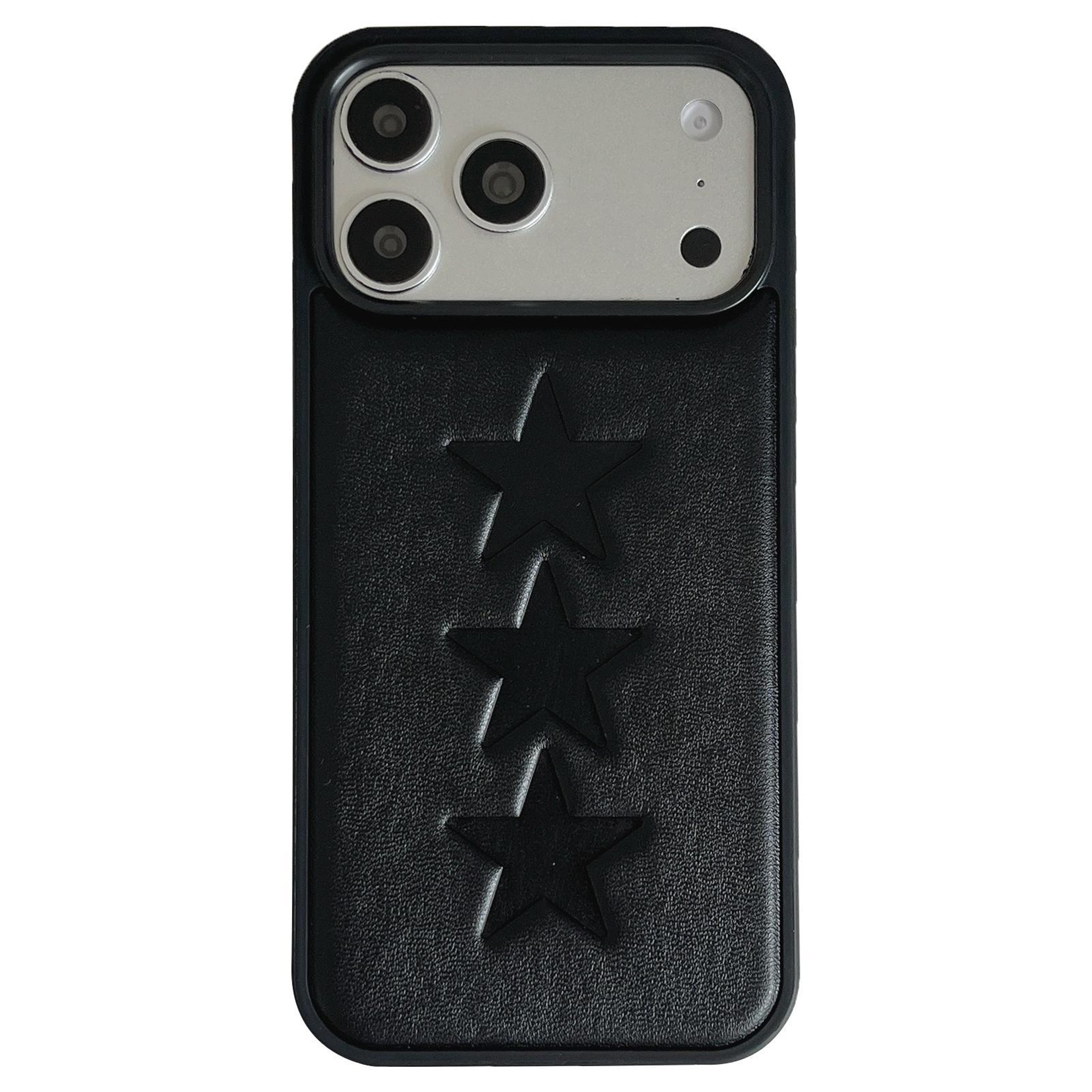 Embossed Star Pattern TPU PU Leather Phone Case for iPhone 18 Pro Black – view 1
