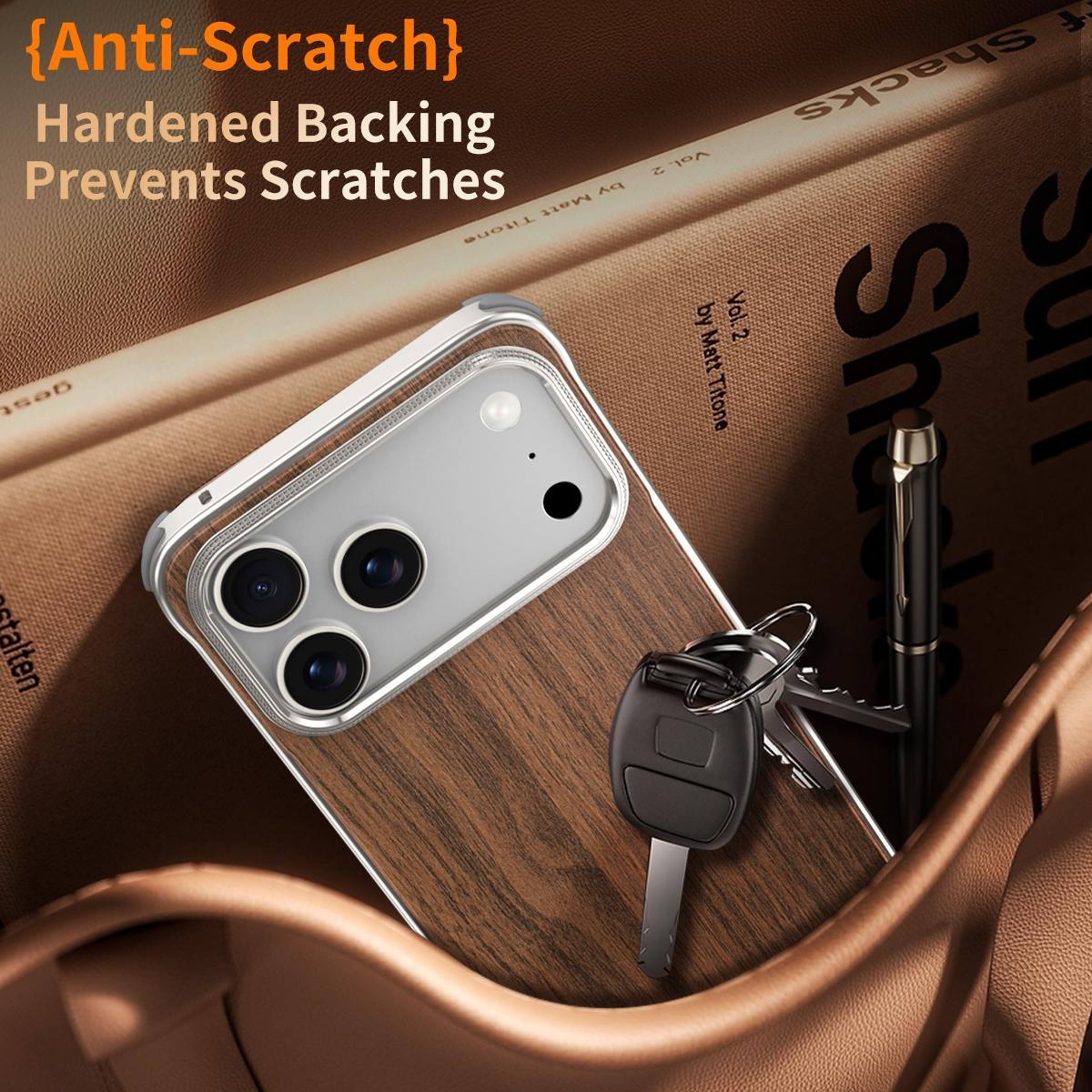 IPhone 18 Pro Frameless Wood Texture MagSafe Case With Metal Frame 2