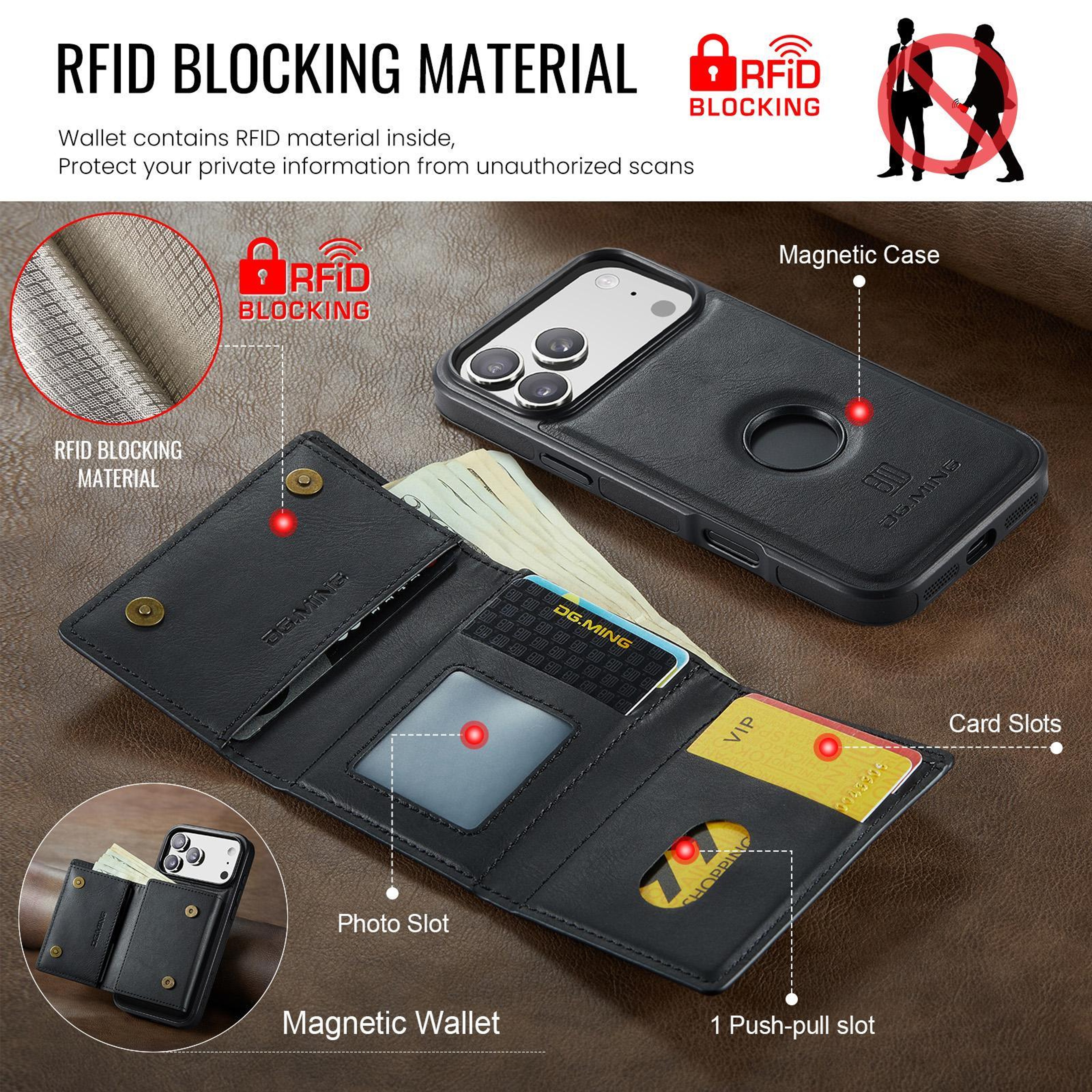 IPhone 18 Pro RFID Wallet Case With Detachable TriFold Leather Card Holder 3
