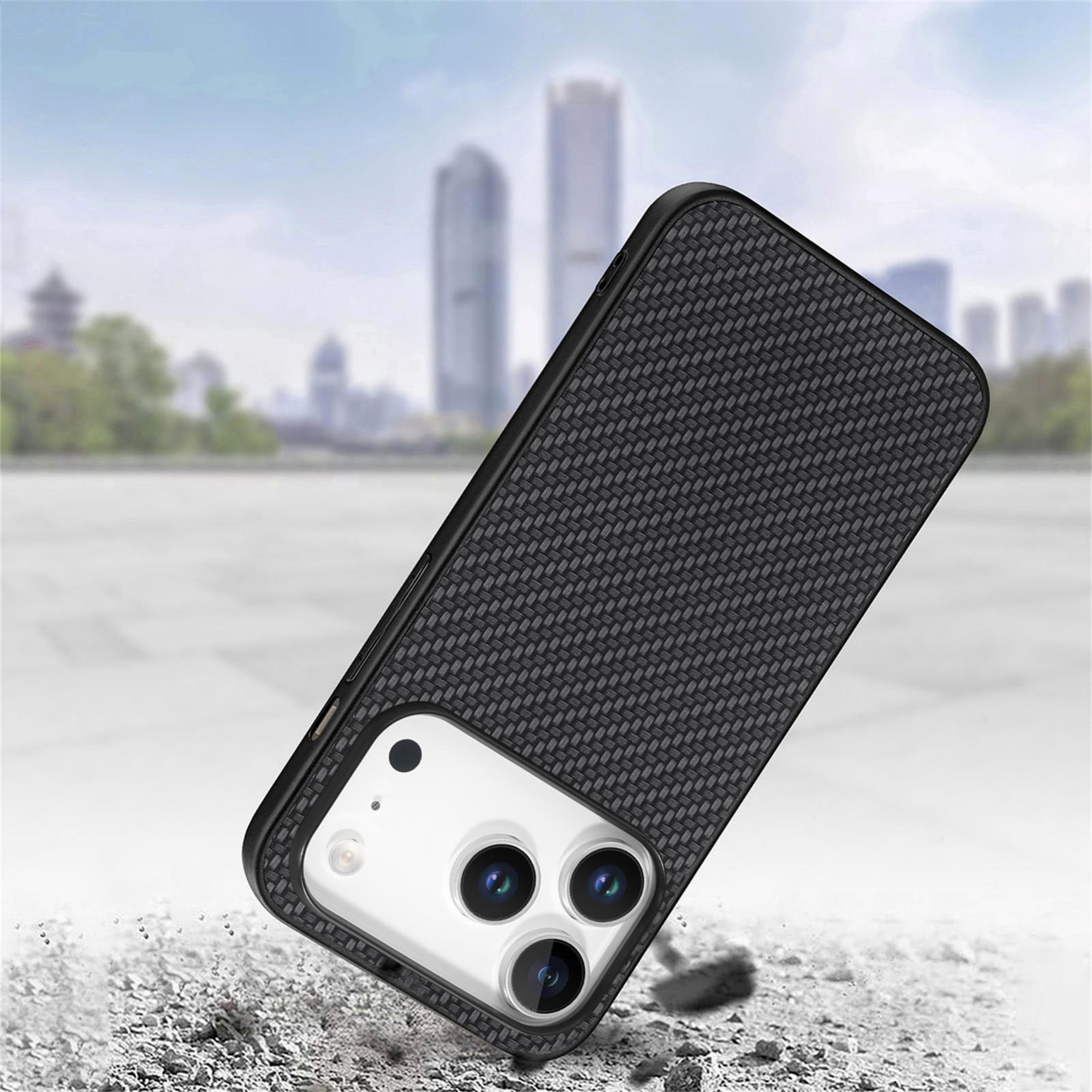 IPhone 18 Pro Carbon Fiber Texture Leather Case With Soft Silicone Frame 4