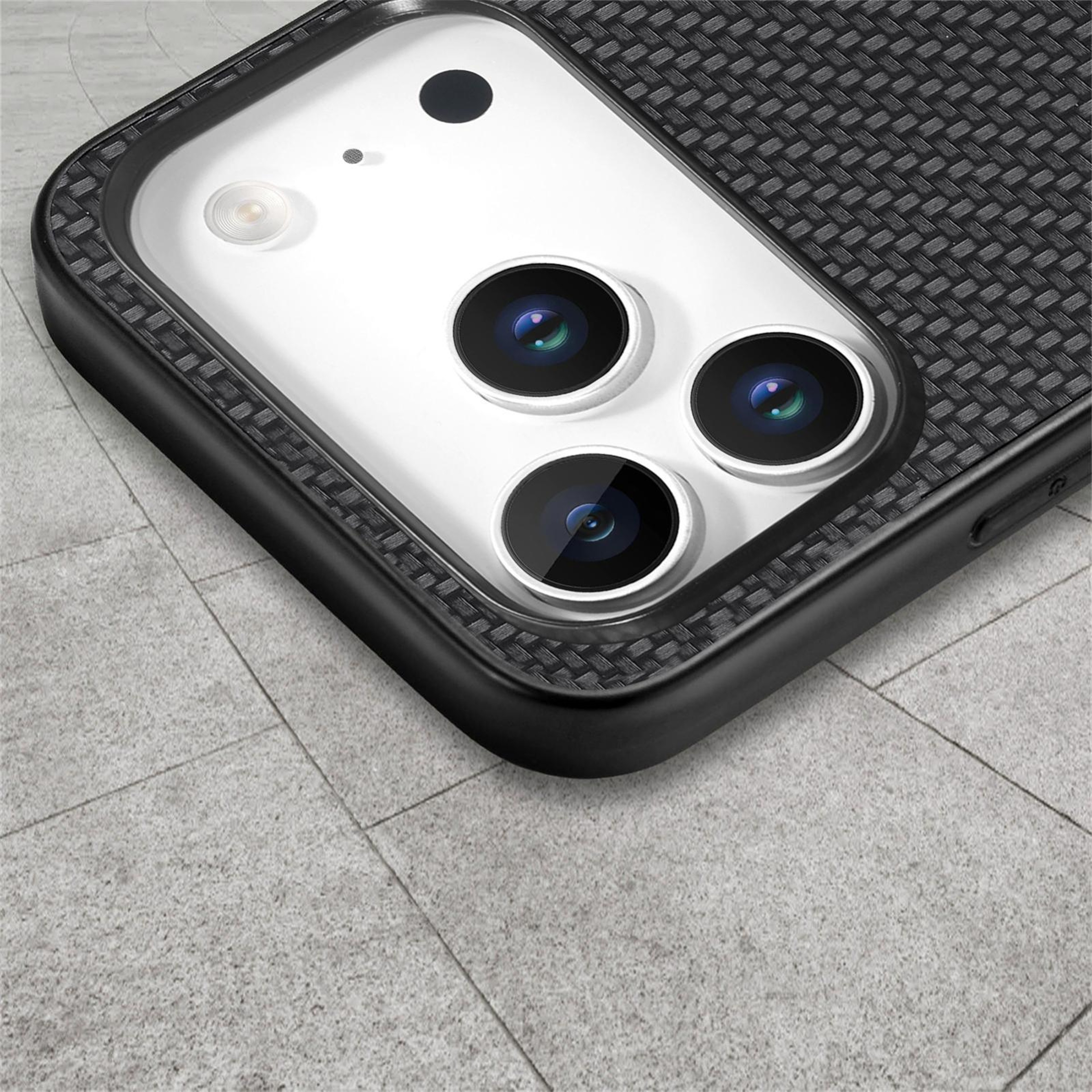 IPhone 18 Pro Carbon Fiber Texture Leather Case With Soft Silicone Frame 5