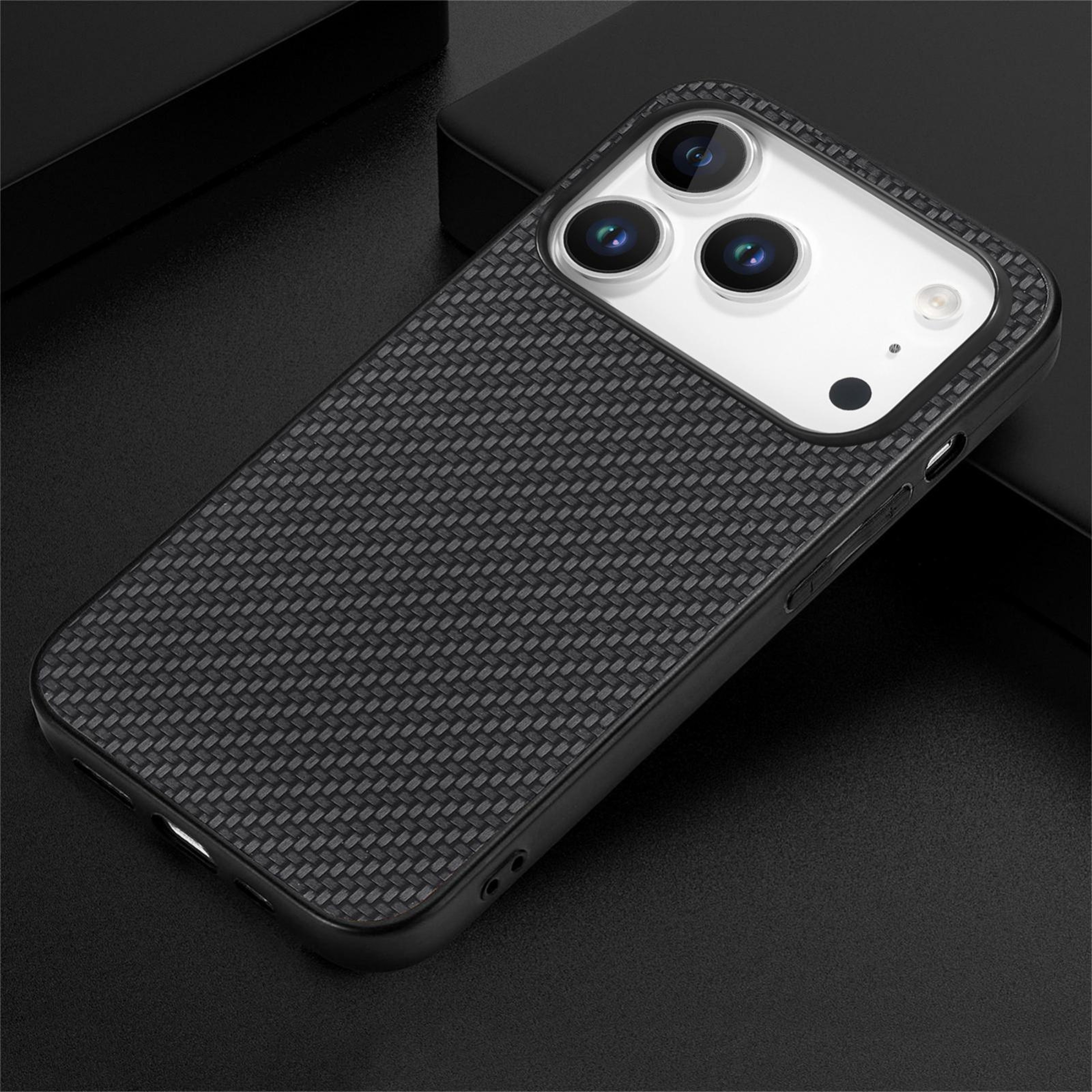 IPhone 18 Pro Carbon Fiber Texture Leather Case With Soft Silicone Frame 6