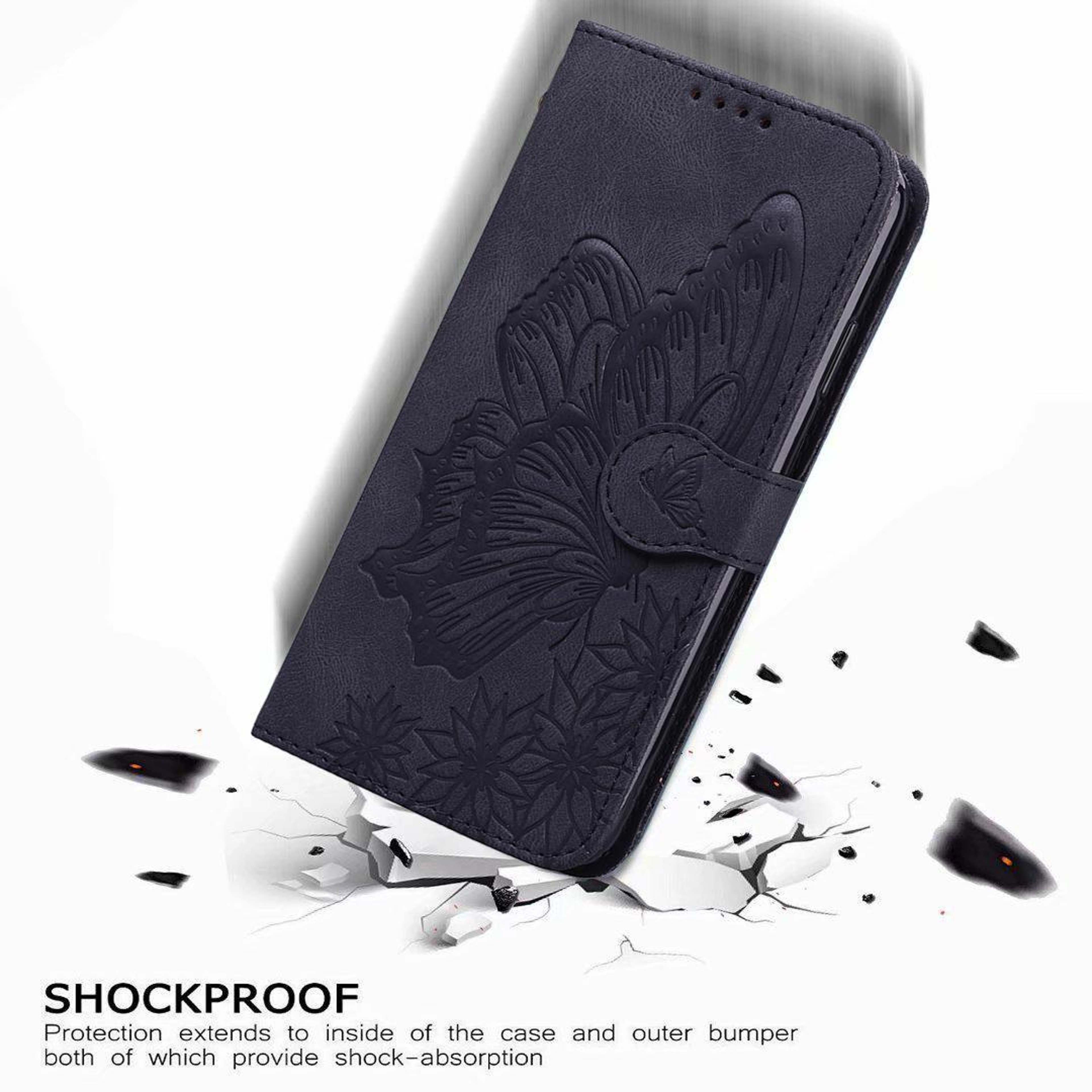 IPhone 18 Pro Butterfly Embossed Leather Wallet Case With Flip Stand 7