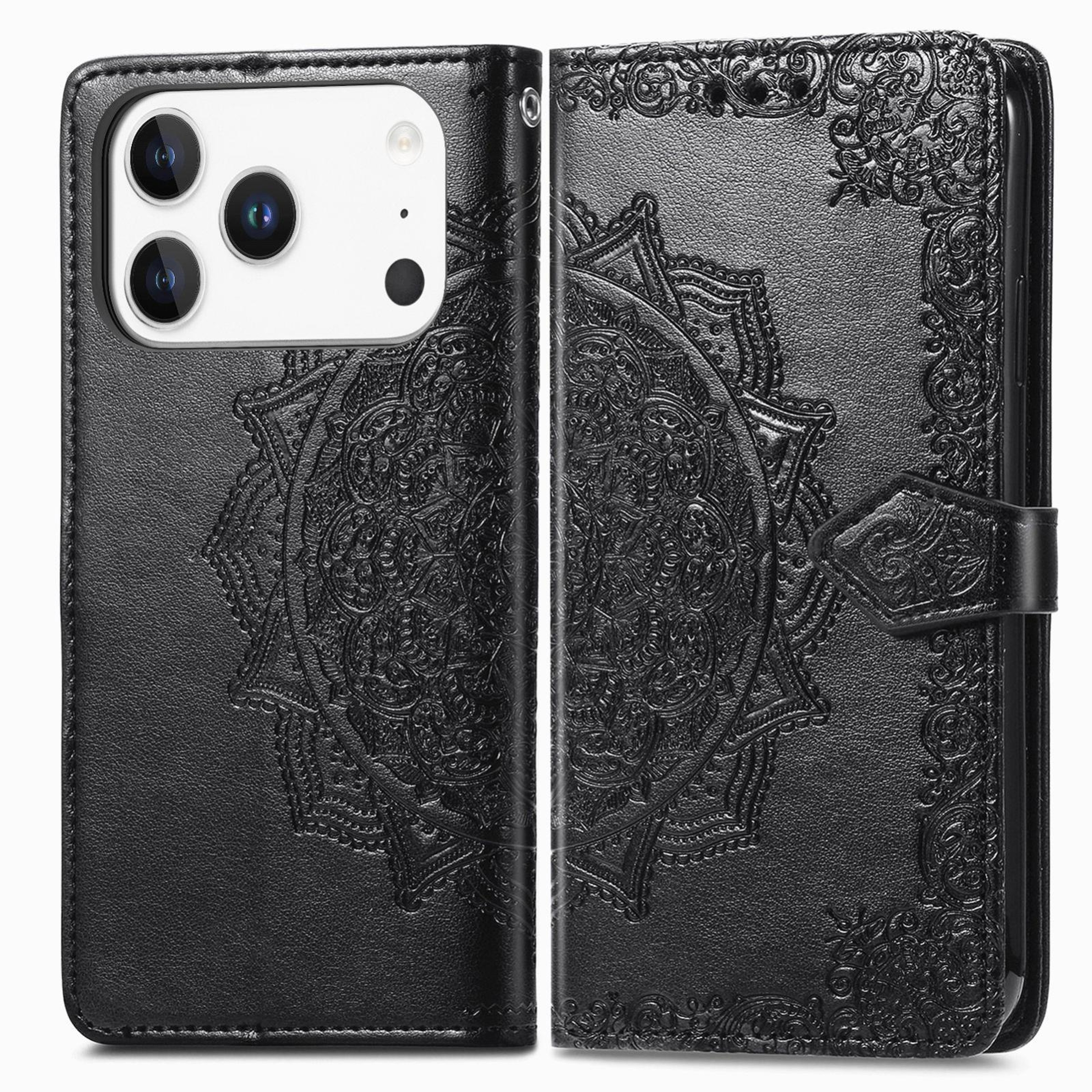 IPhone 18 Pro Mandala Flower Embossed Wallet Case With Card Slot And Stand 1