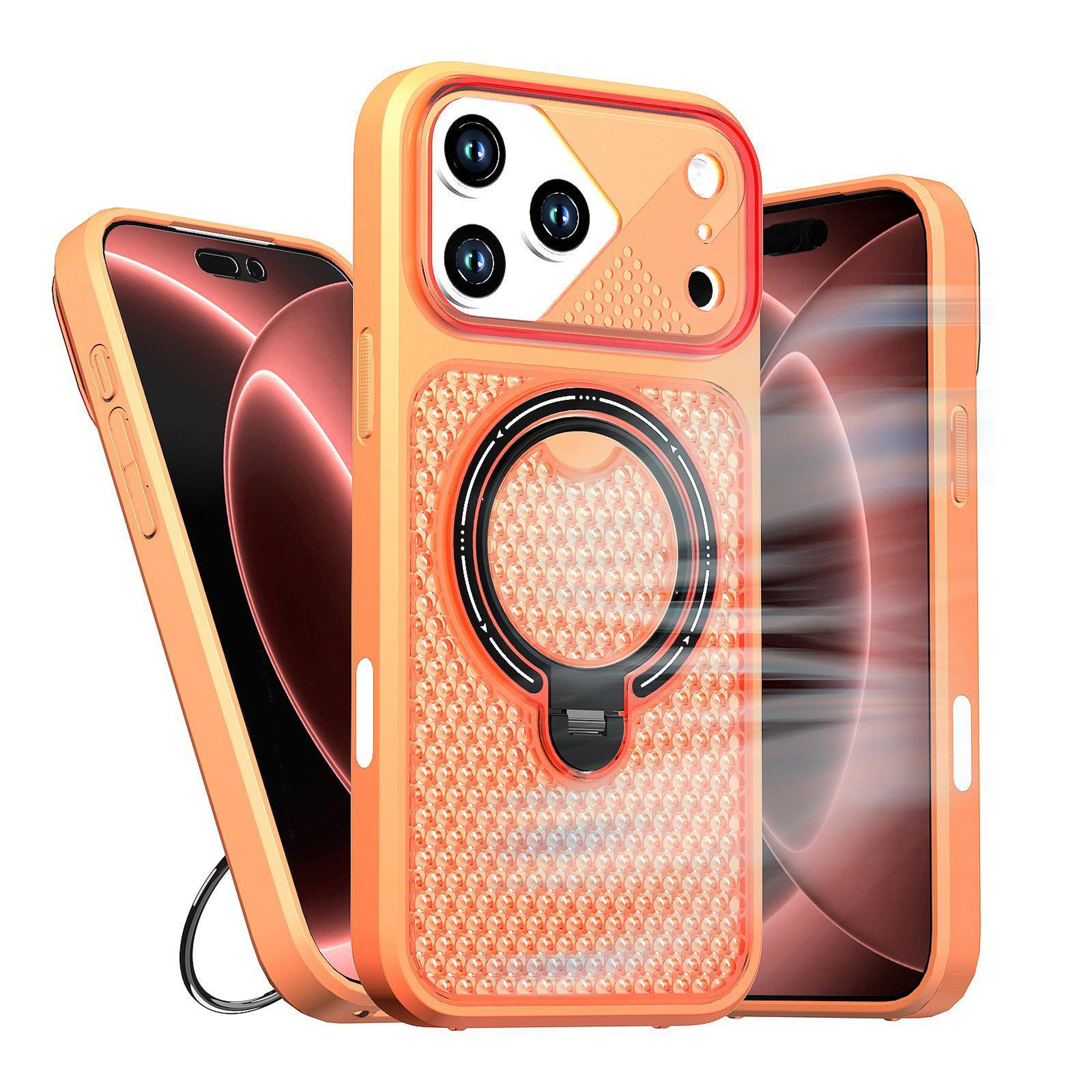 IPhone 18 Pro Magnetic Cooling Case With 360 Rotating Ring Stand 1