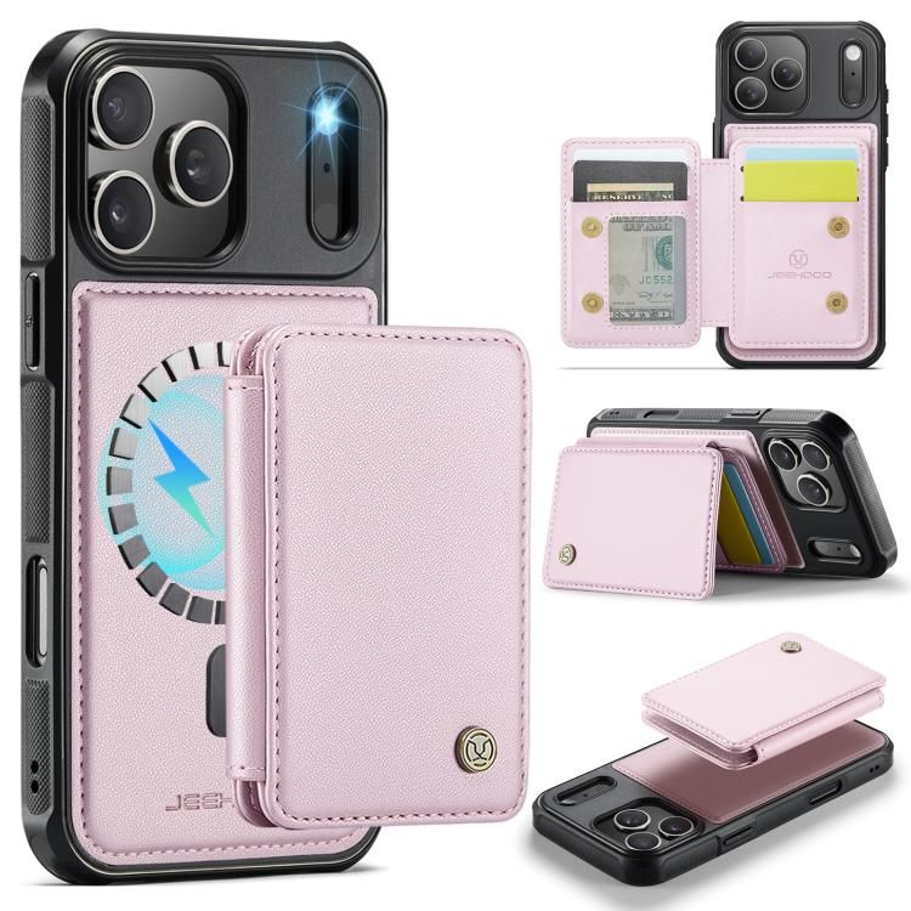 JEEHOOD J05 IPhone 18 Pro Max RFID Leather Magnetic Wallet Case With Detachable Card Holder 9