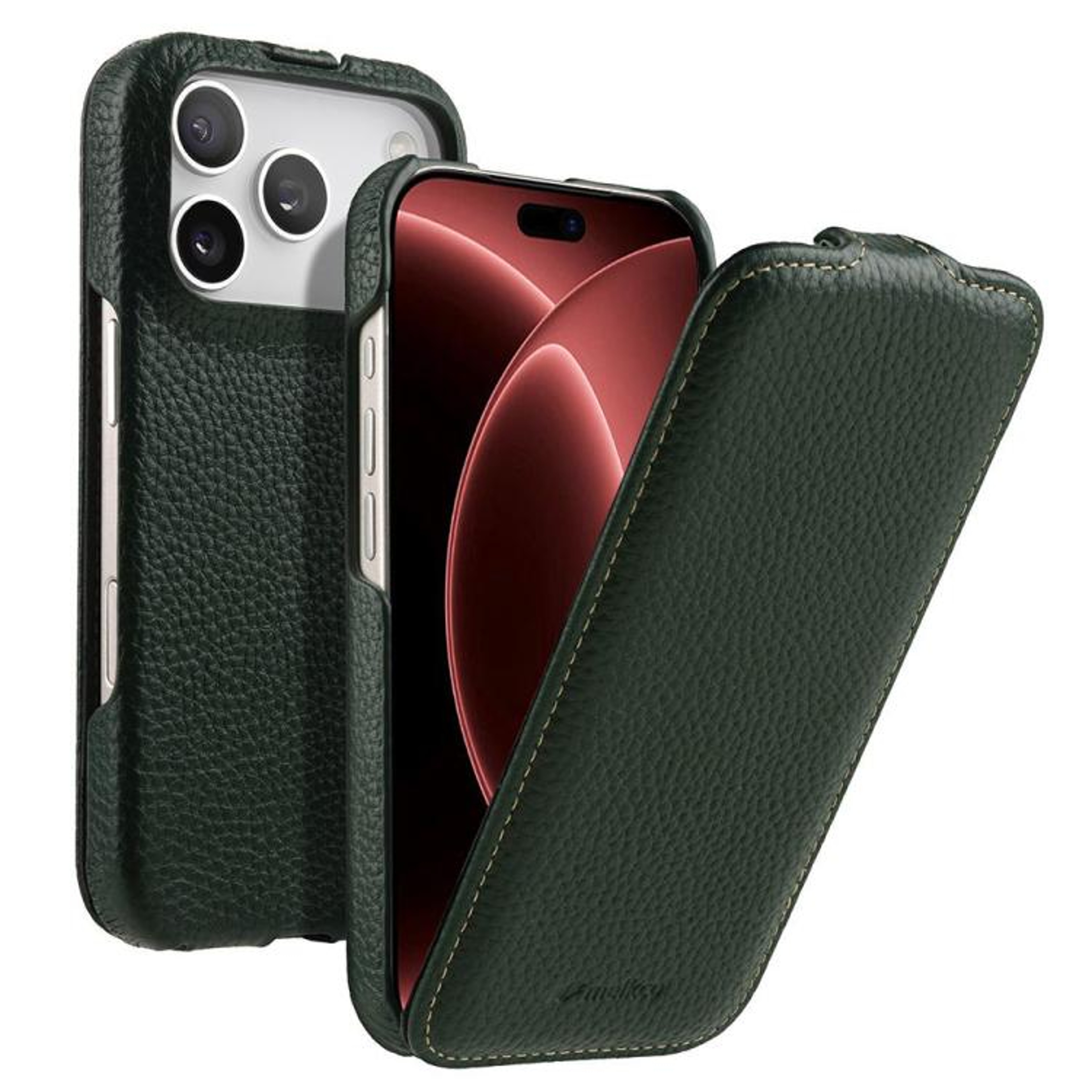 Melkco IPhone 18 Pro Max Genuine Leather Magnetic Flip Case With Litchi Texture 7