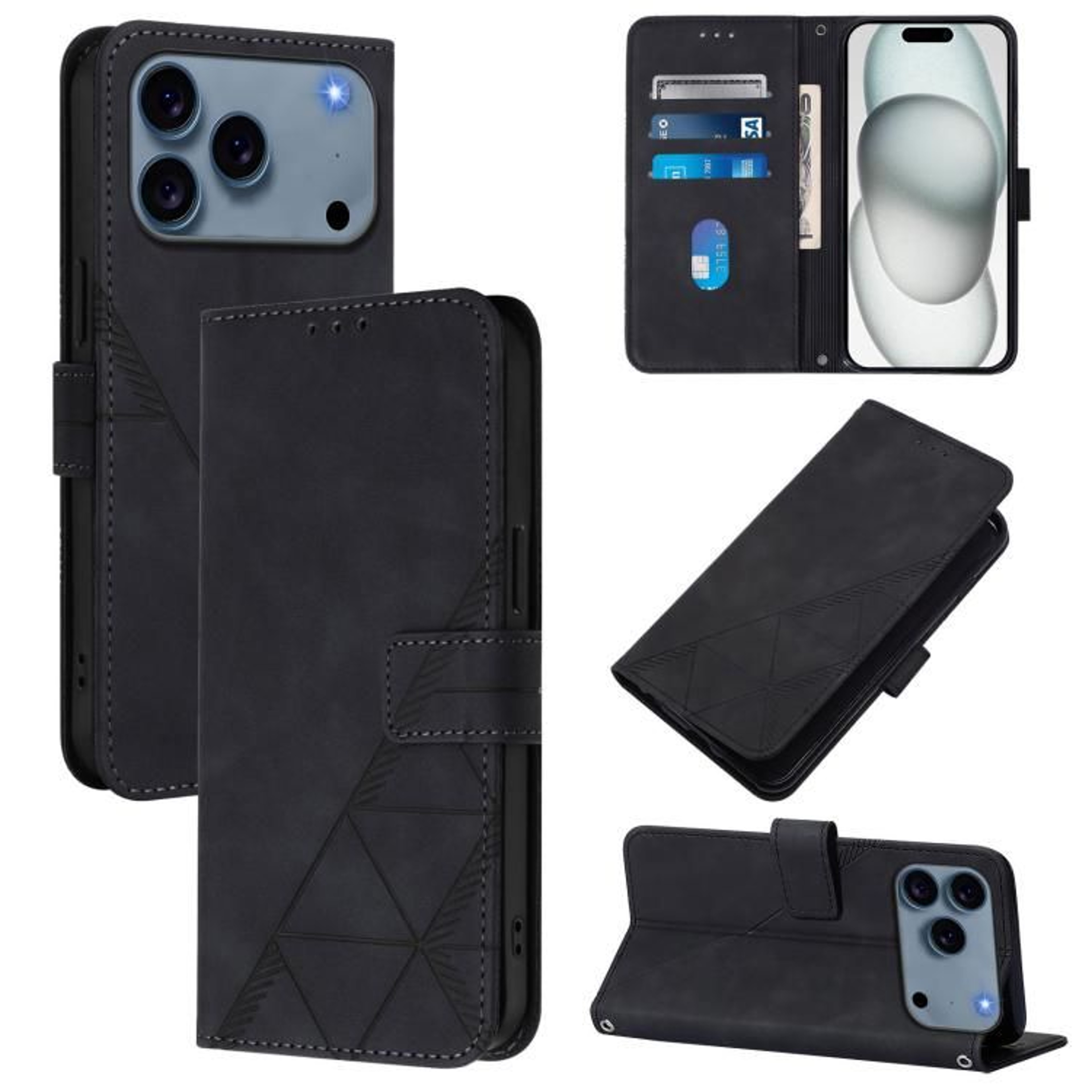 IPhone 18 Pro Crossbody Wallet Phone Case With 3D Embossed PU Leather Card Holder  Stand 12