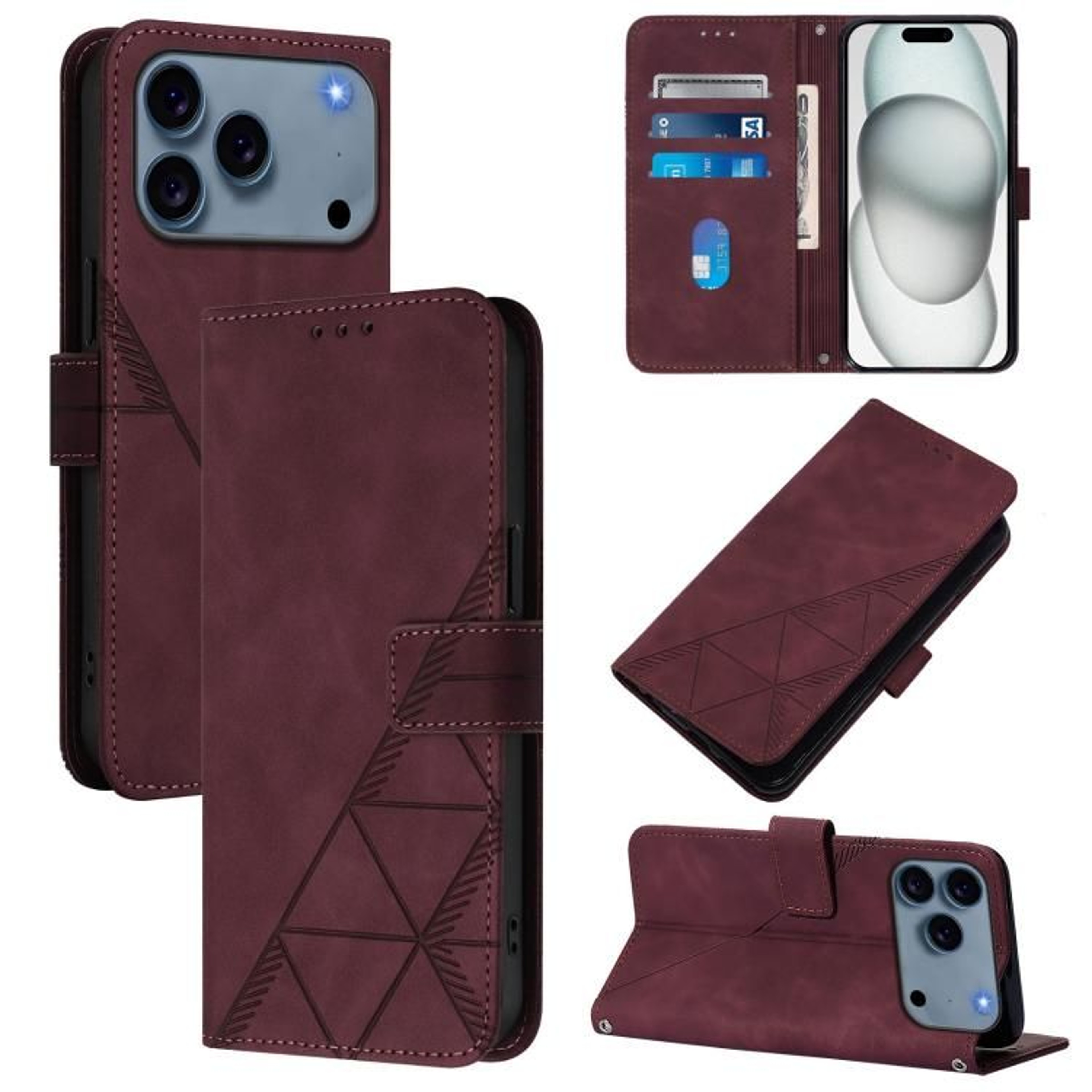 IPhone 18 Pro Crossbody Wallet Phone Case With 3D Embossed PU Leather Card Holder  Stand 15
