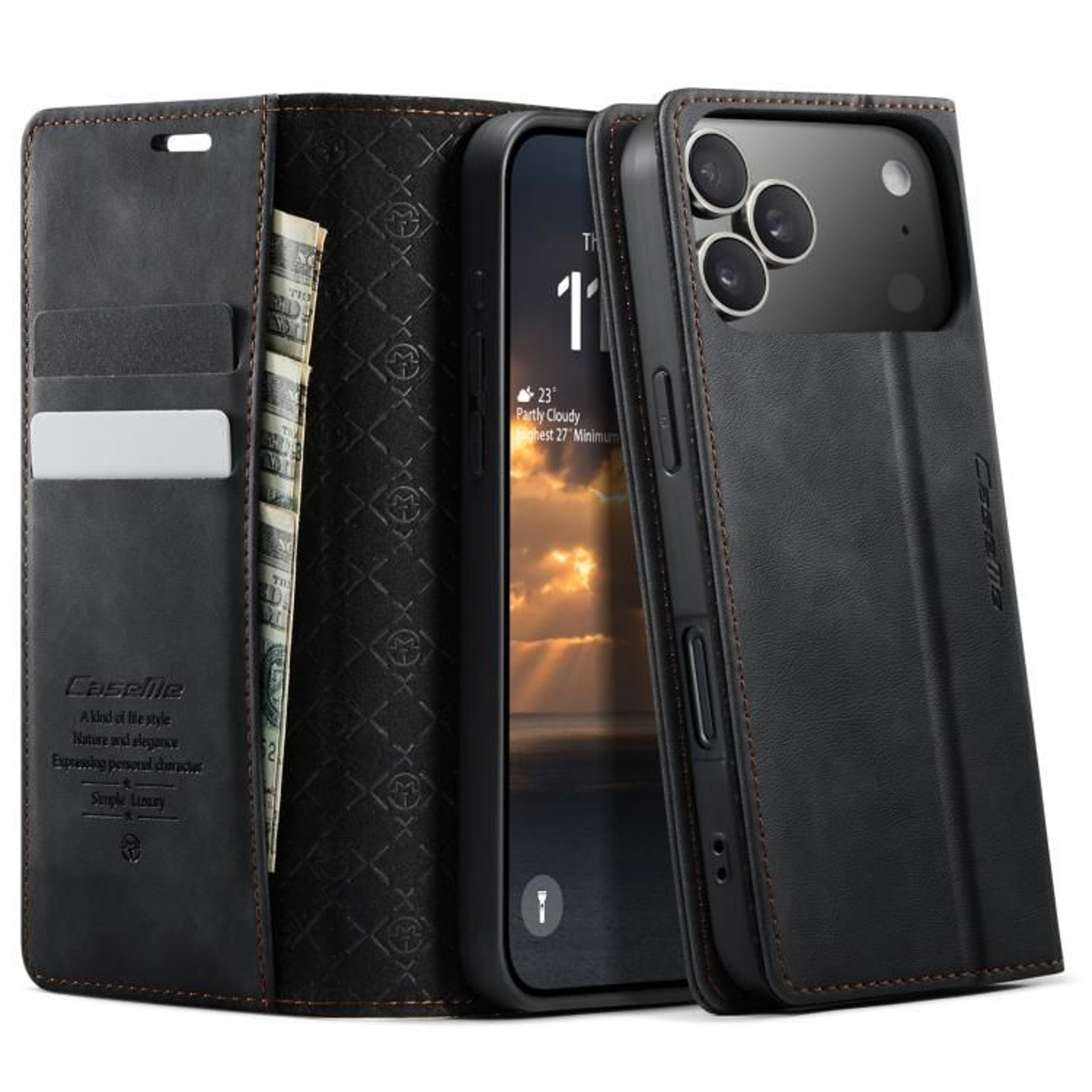 IPhone 18 Pro RFID Blocking PU Leather Wallet Case With Kickstand 12