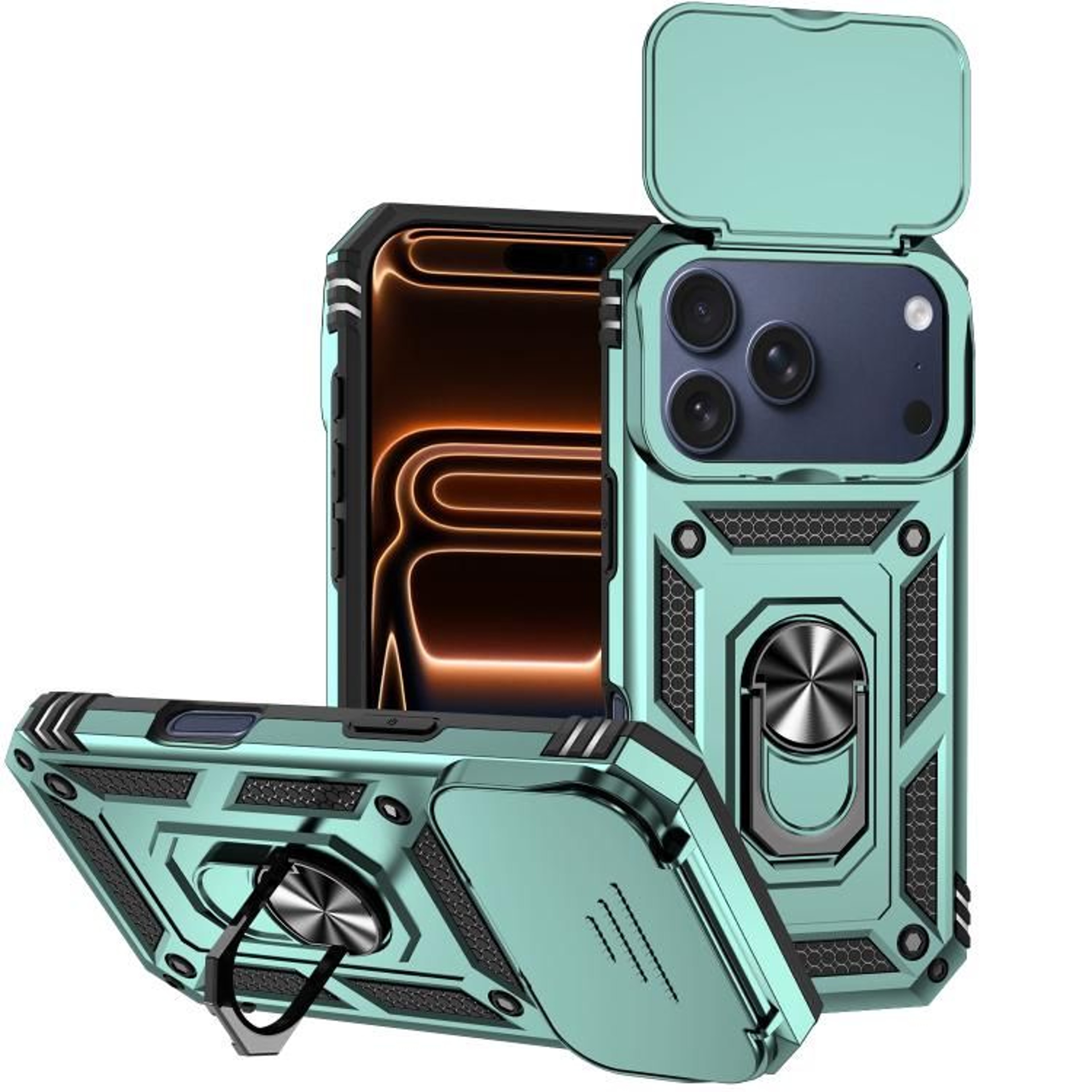 IPhone 18 Pro Magnetic Ring Kickstand Case With Sliding Camera Cover 11