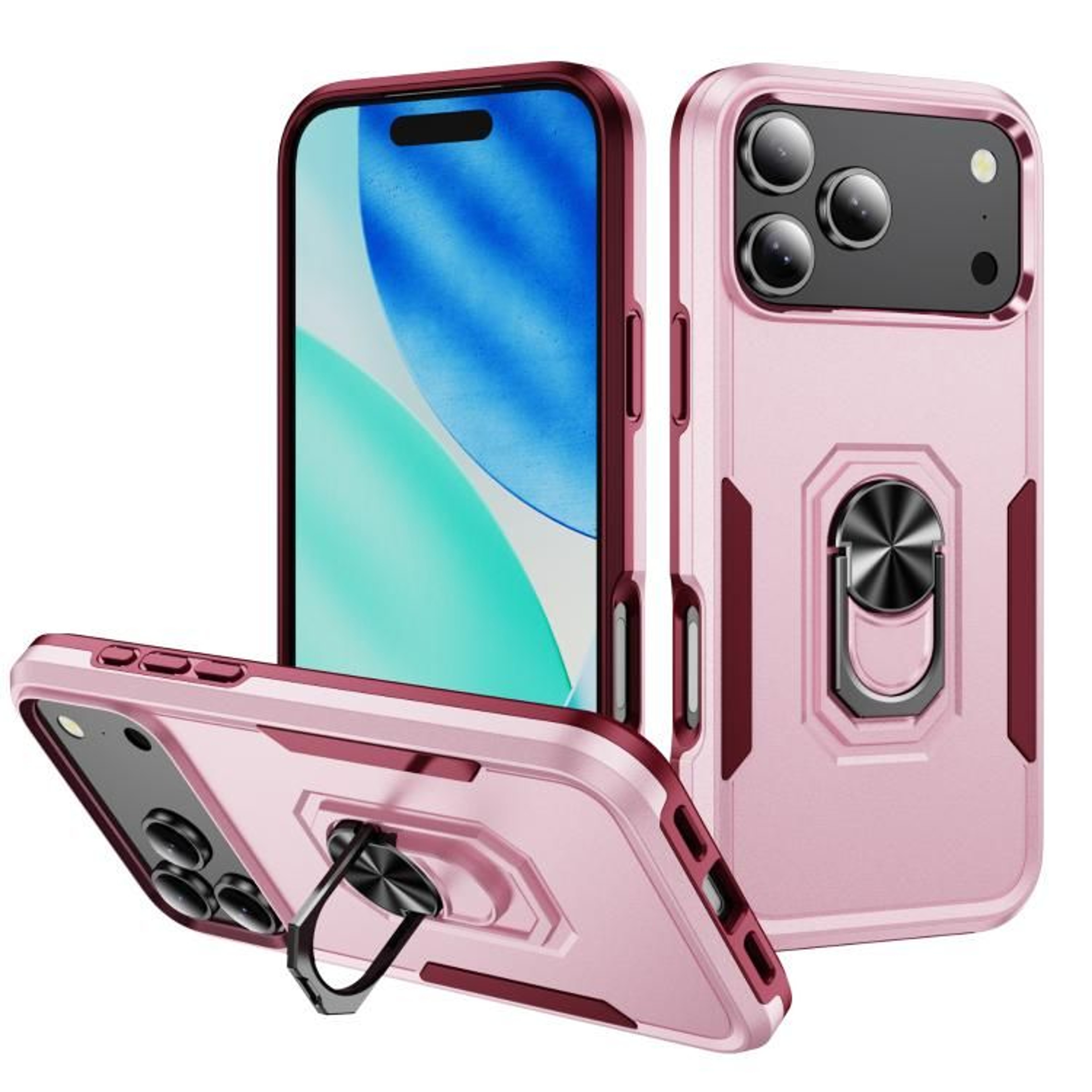 IPhone 18 Pro Heavy Duty PC TPU Case With Hidden Ring Holder 8