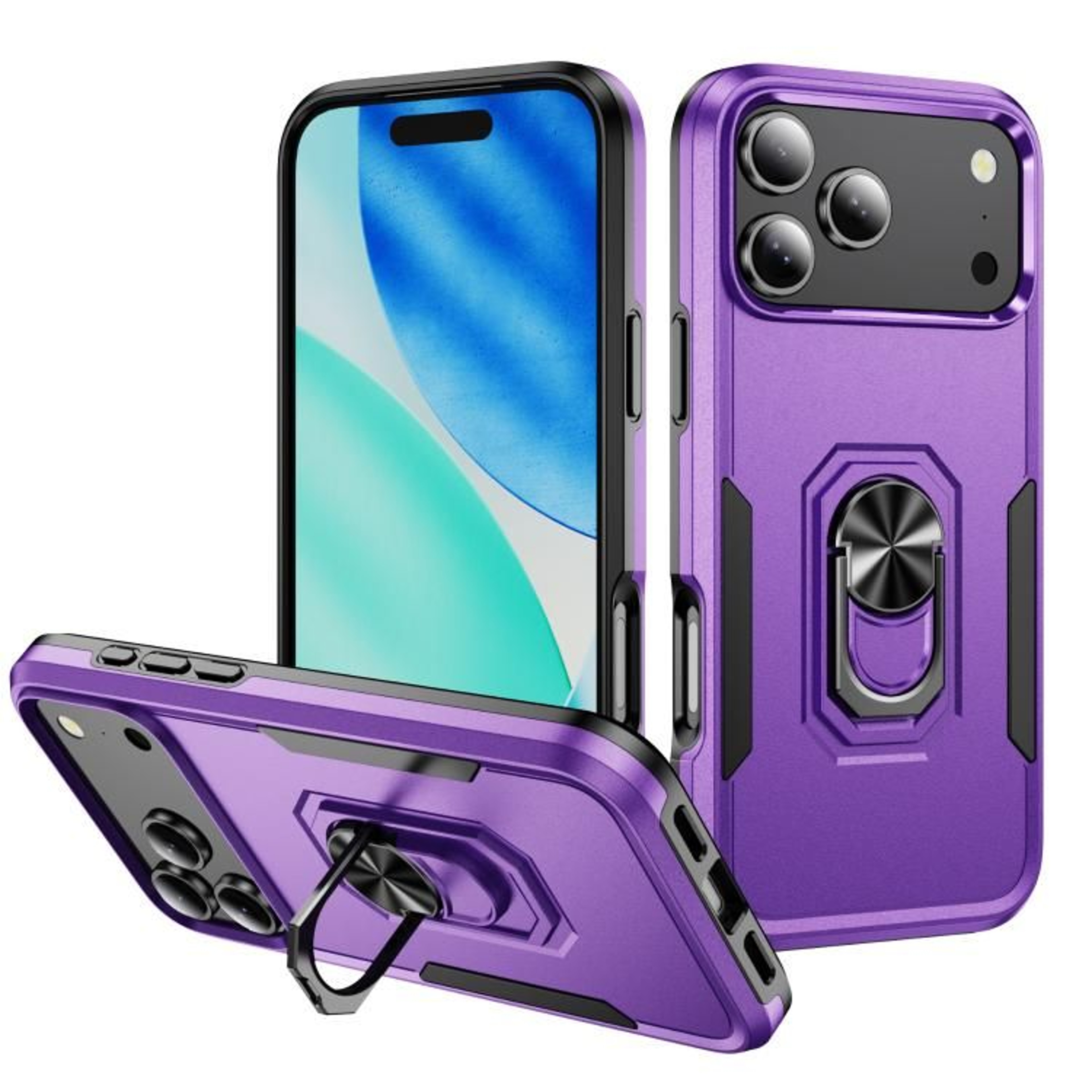 IPhone 18 Pro Max Heavy Duty PC TPU Case With Hidden Ring Stand 15