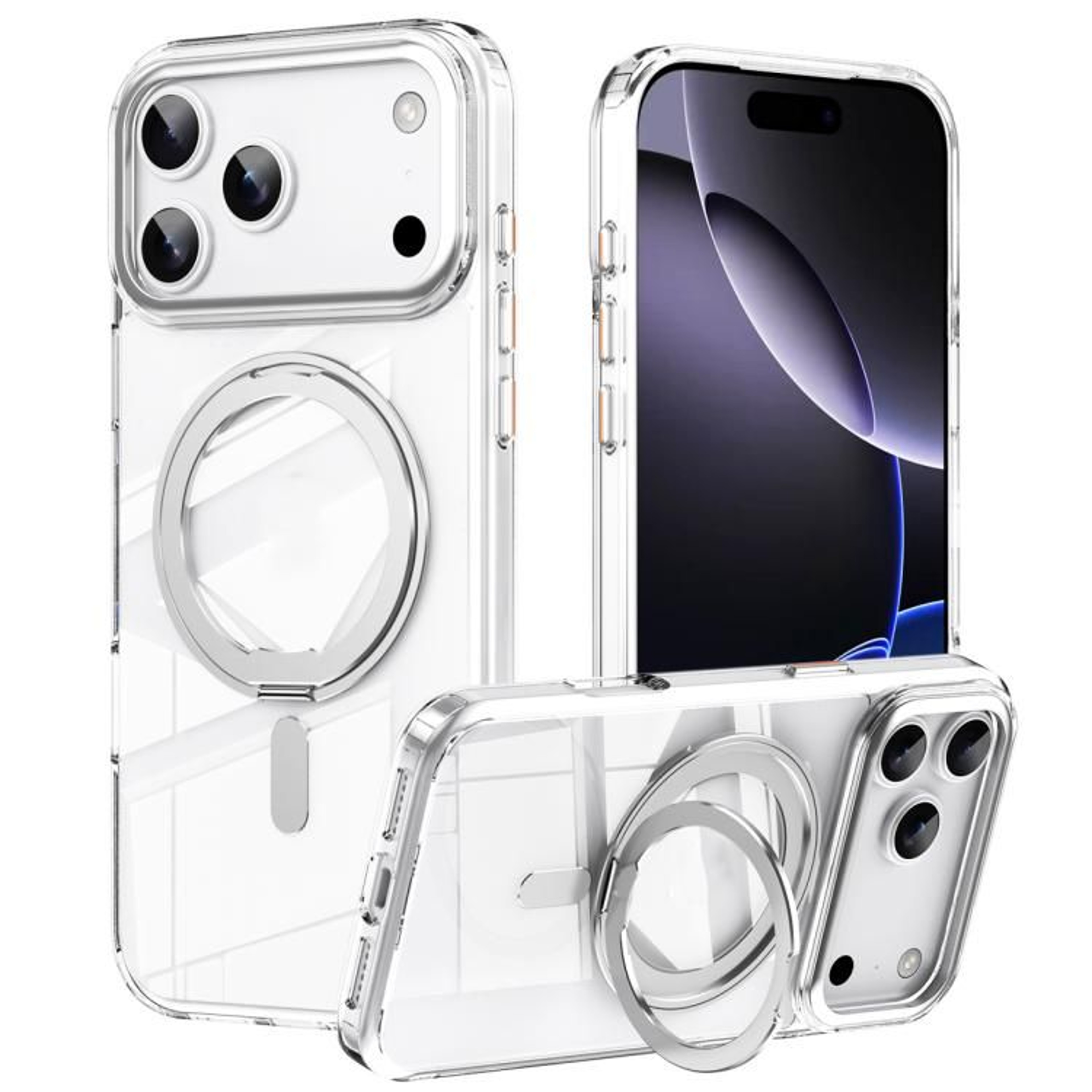 Frosted Magnetic Wireless Charging Case For IPhone 18 Pro With 360 Degree Ring Stand 7